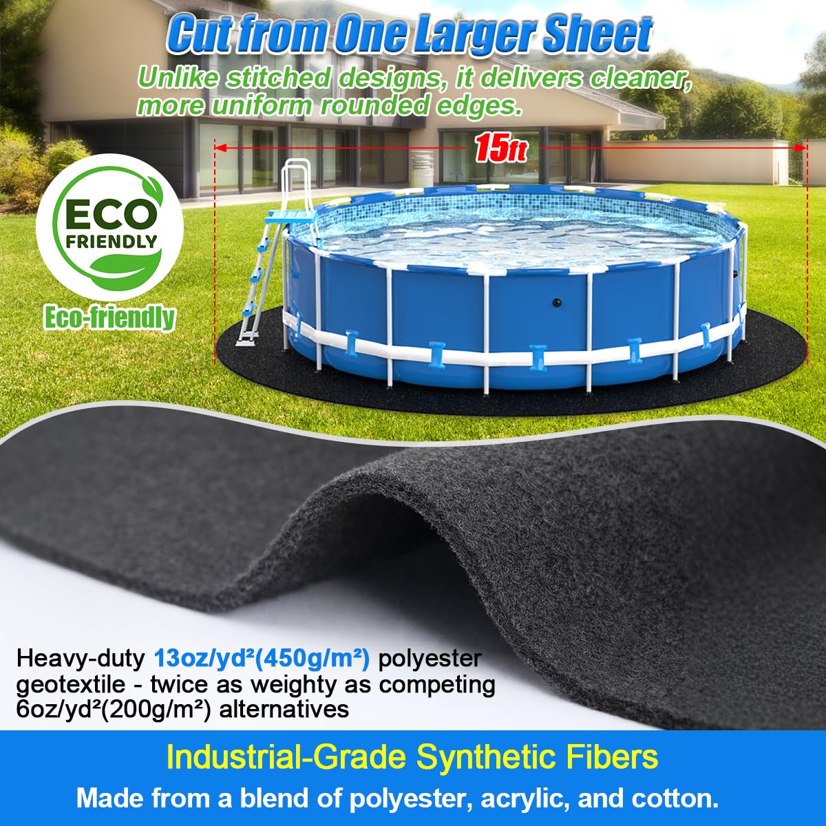 Abimars Pool Liner Pad for Above Ground Pools, 15 FT Round Extra-Thick Pool Mat, Seamless Comfort Underfoot, Puncture-Resistant Industrial-Grade Black Synthetic Fiber Pad - Image 6