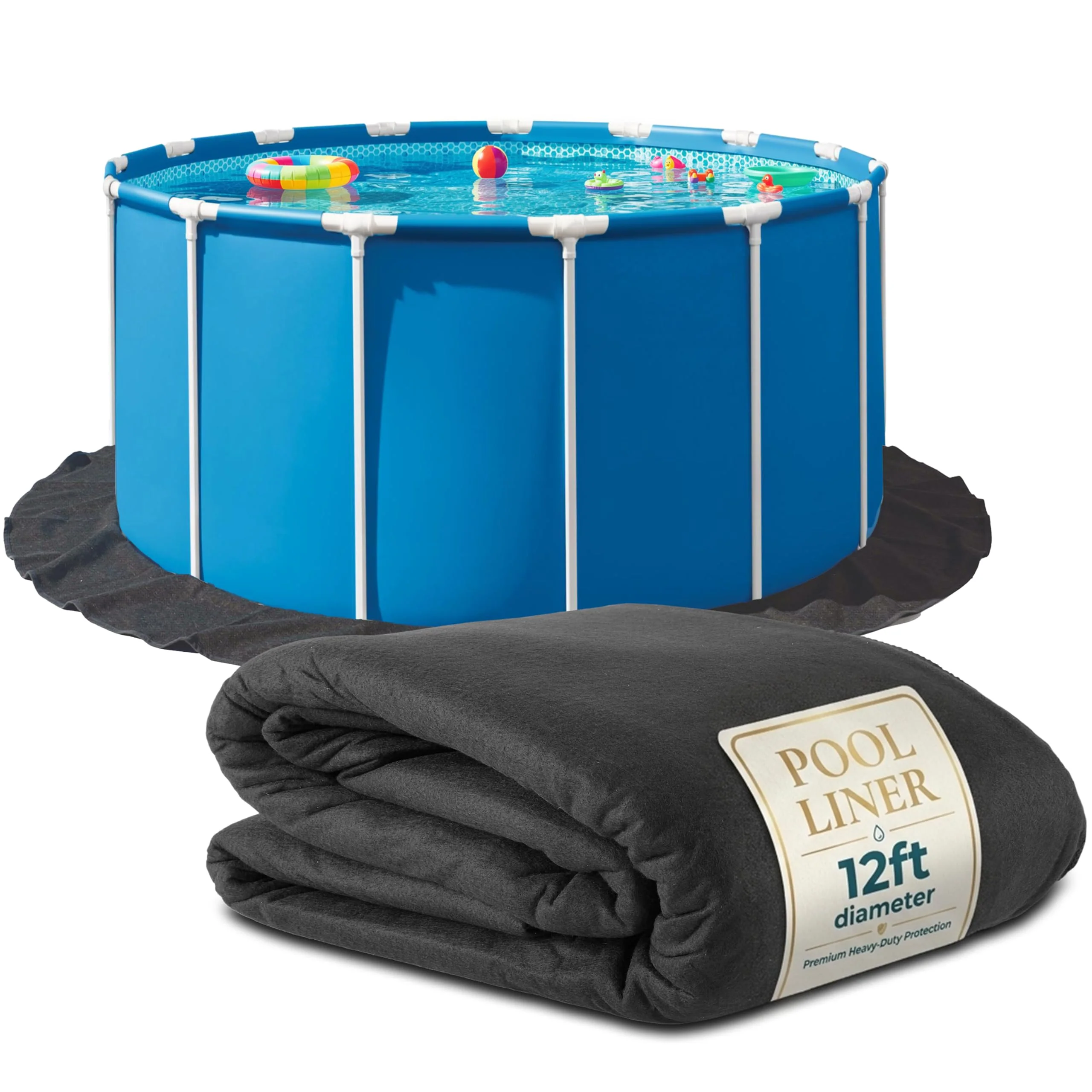 Above Ground Pool Liner Pad, 12' Foot Round, Pre-Cut Heavy Duty Outdoor Pool Pads for Above Ground Pools, Black Swimming Pool Liners for Padding and Protection, Thick Pool Mats to Prevent Punctures