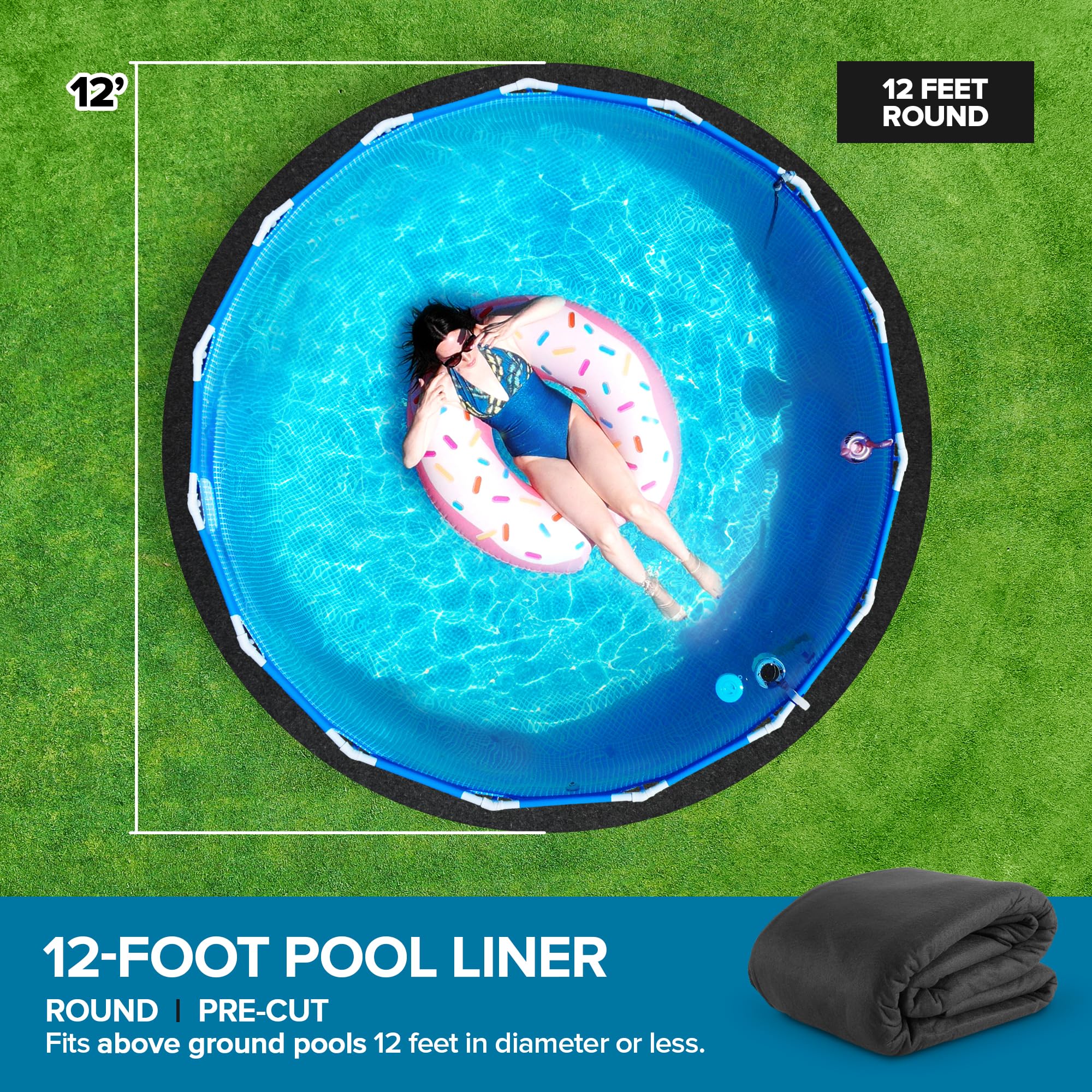 Above Ground Pool Liner Pad, 12' Foot Round, Pre-Cut Heavy Duty Outdoor Pool Pads for Above Ground Pools, Black Swimming Pool Liners for Padding and Protection, Thick Pool Mats to Prevent Punctures - Image 6