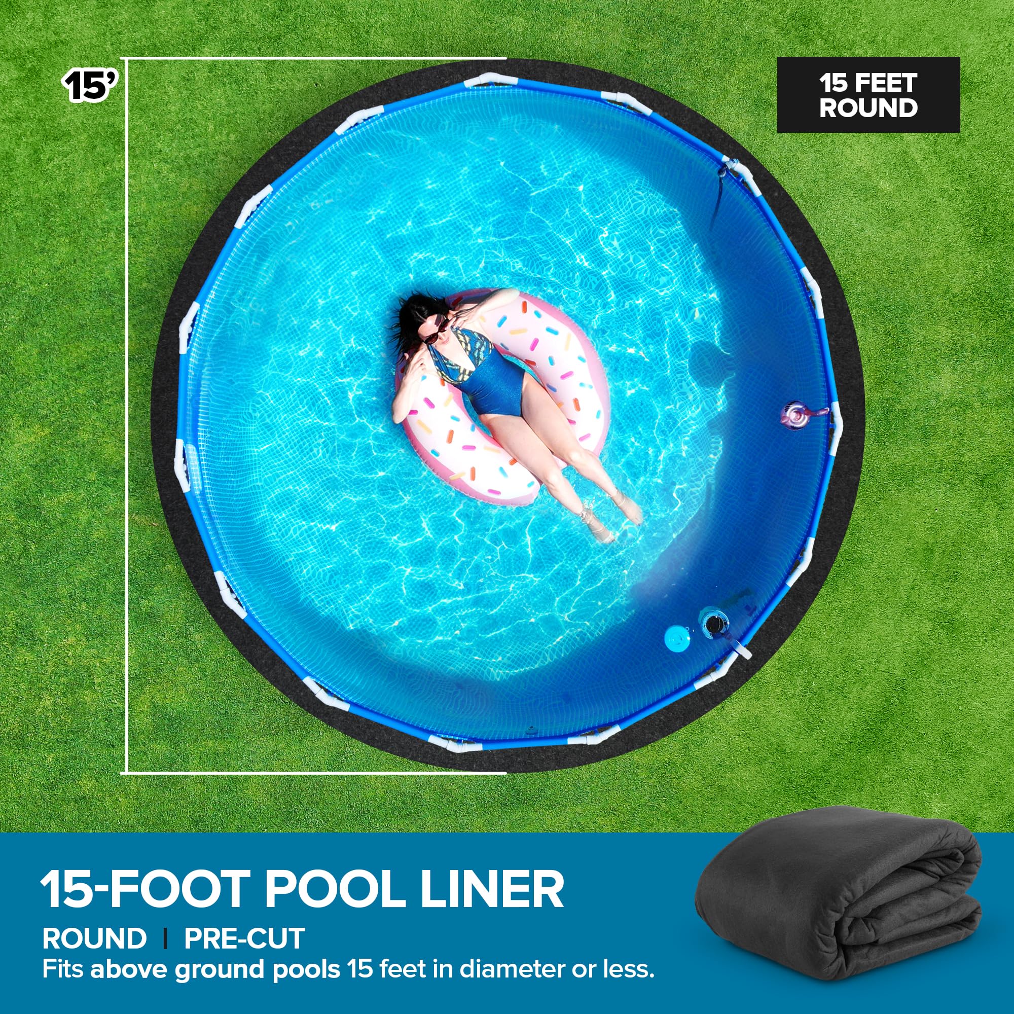 Above Ground Pool Liner Pad, 15' Foot Round, Pre-Cut Heavy Duty Outdoor Pool Pads for Above Ground Pools, Black Swimming Pool Liners for Padding and Protection, Thick Pool Mats to Prevent Punctures - Image 6