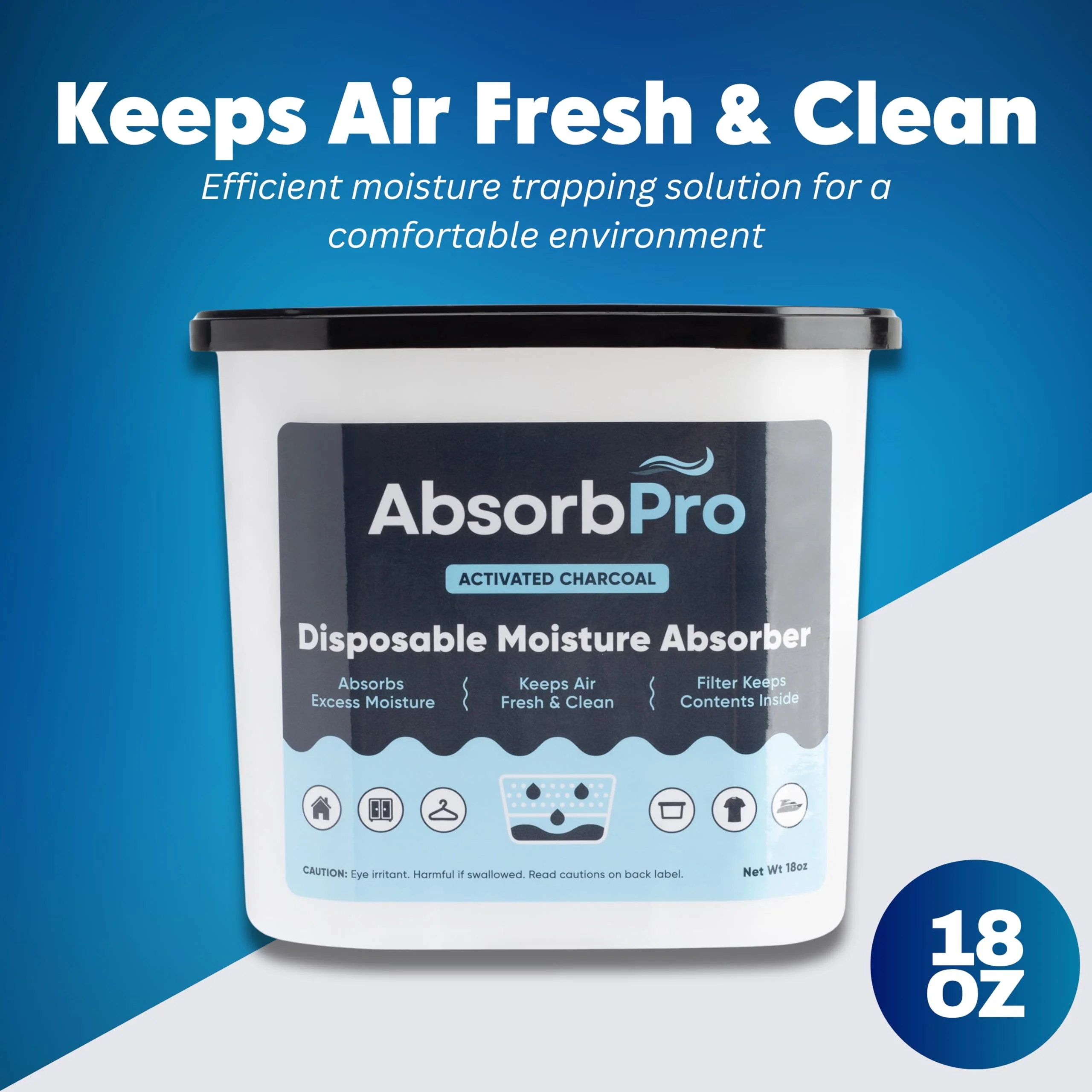 Absorb Pro - Moisture Absorber Tub with Activated Charcoal - 3-Pack - 18 oz Disposable Odor Eliminator Box & Dehumidifier for Garage, Home, Kitchen, Bedroom, Bathroom, Closet, Cars, and Boats - Image 7