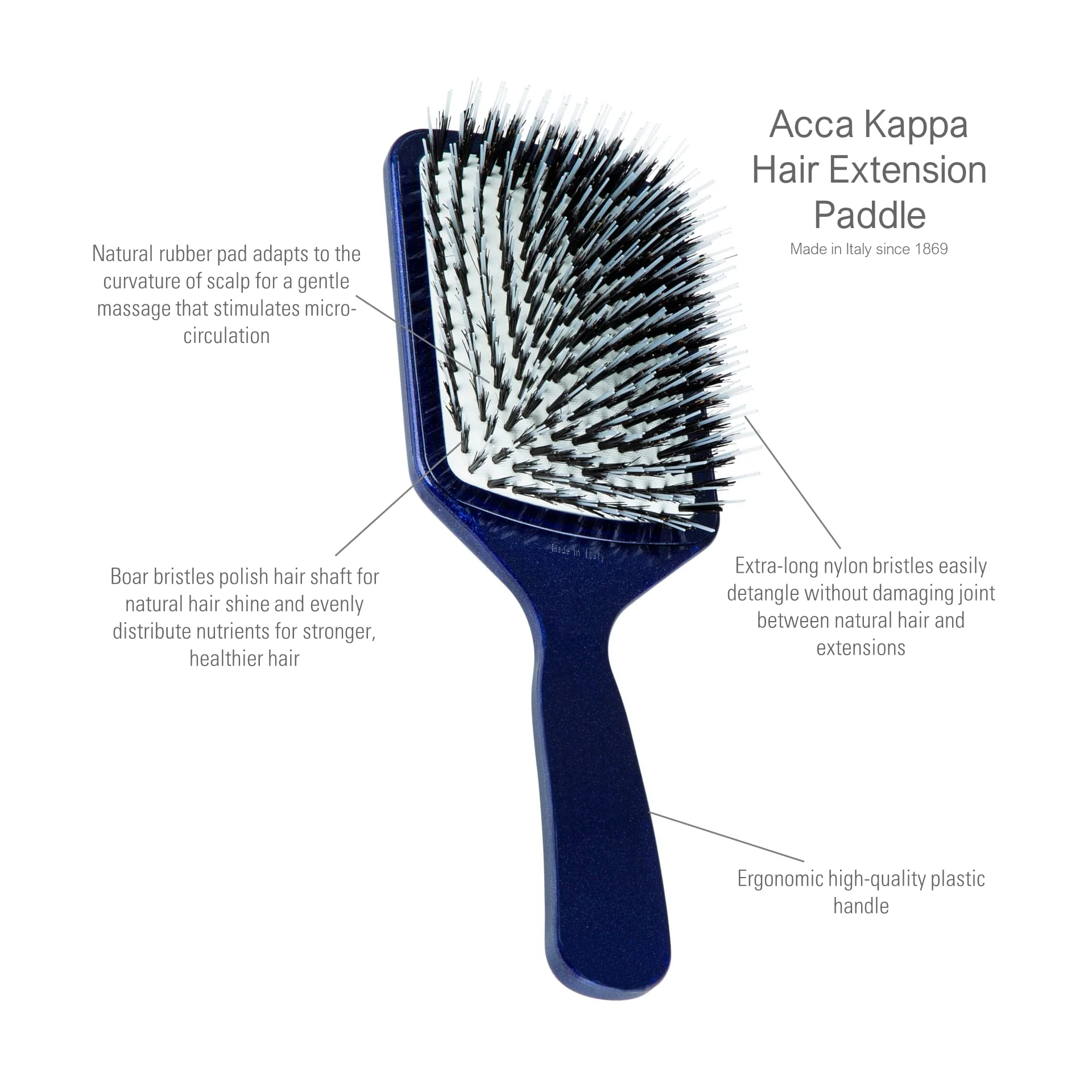 ACCA KAPPA Top Plastic Hair Extension Paddle Brush Mixed Boar and Nylon Bristles Detangling Tool - Image 5