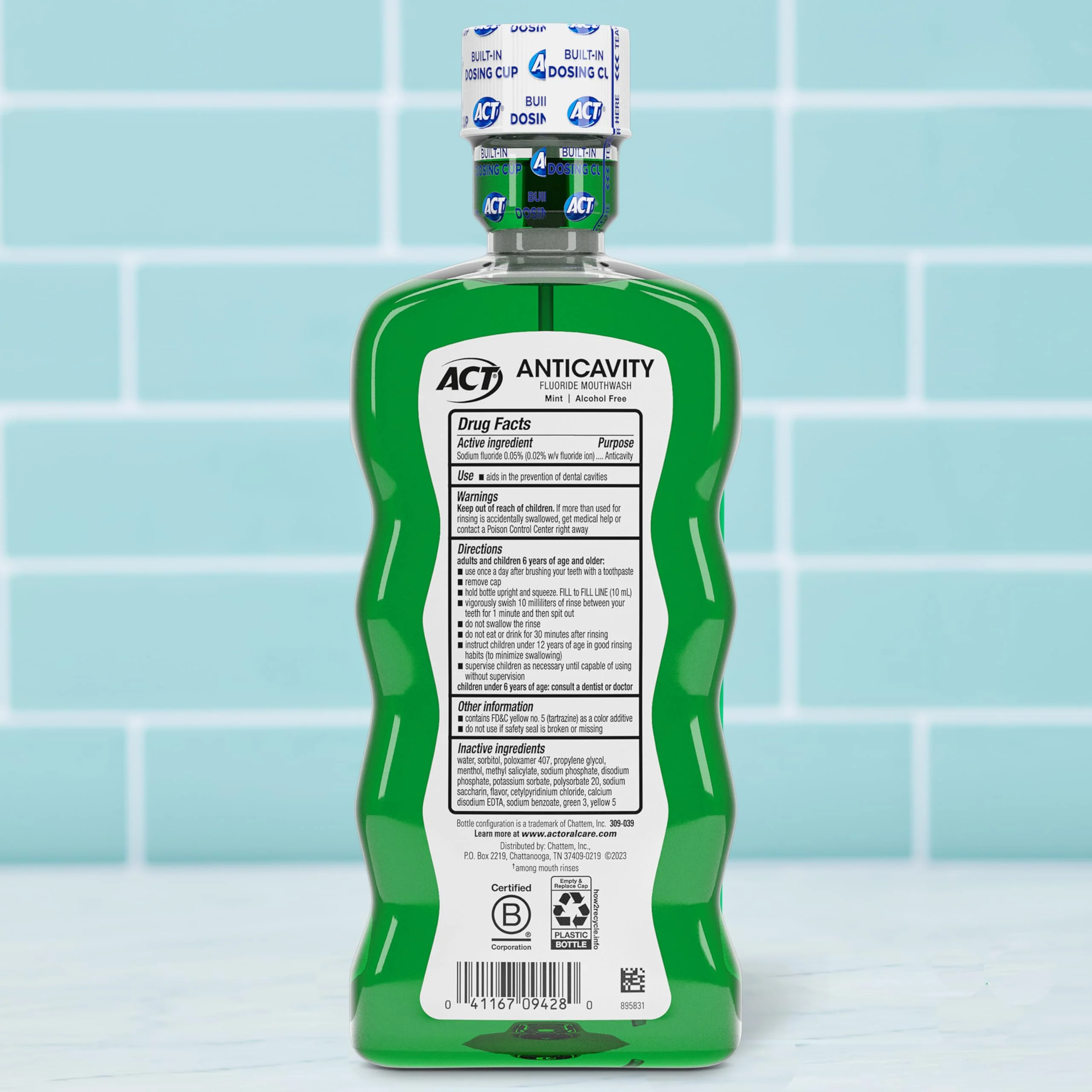 ACT Anticavity Zero Alcohol Fluoride Mouthwash 18 fl. oz., With Accurate Dosing Cup, Mint - Image 2