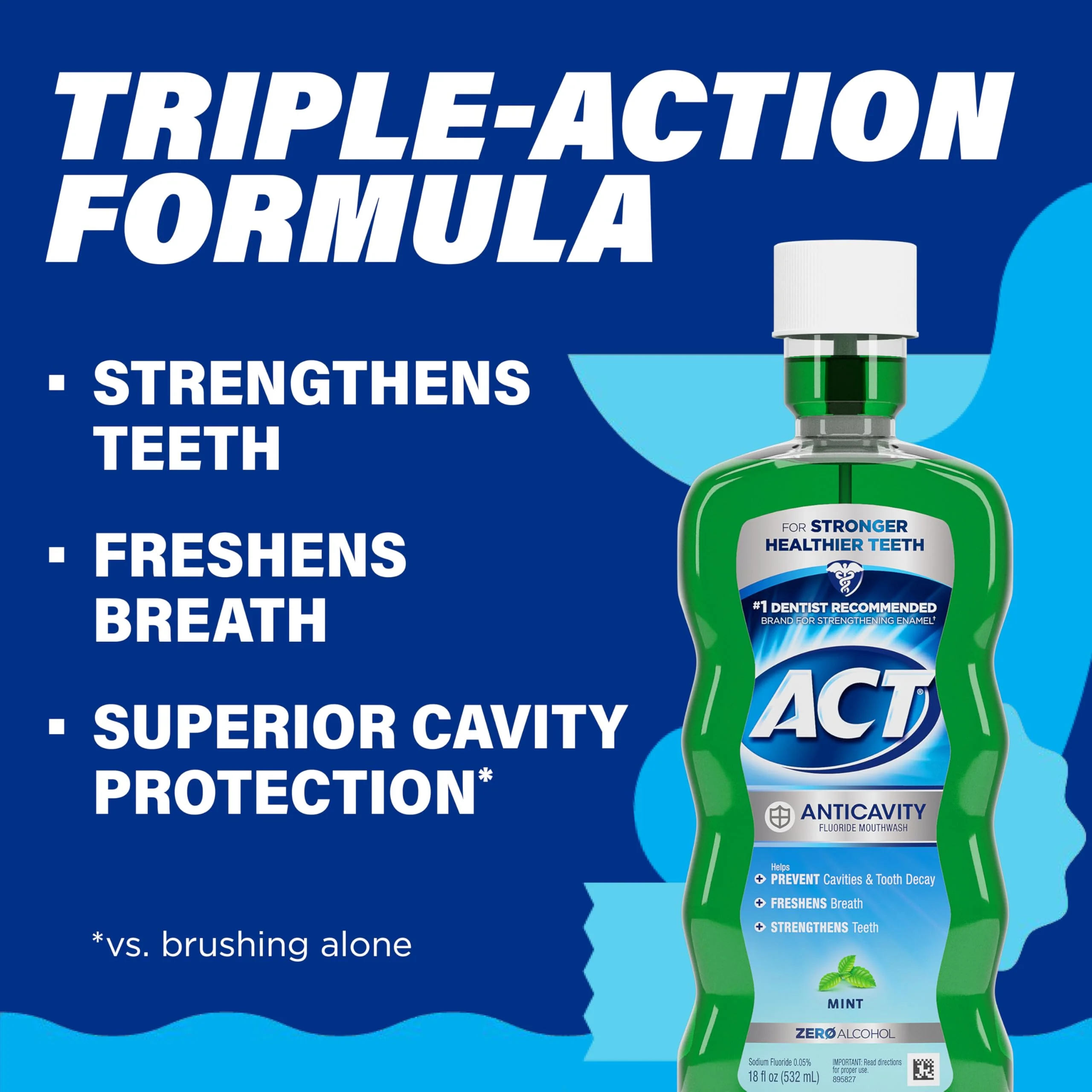 ACT Anticavity Zero Alcohol Fluoride Mouthwash 18 fl. oz., With Accurate Dosing Cup, Mint - Image 4