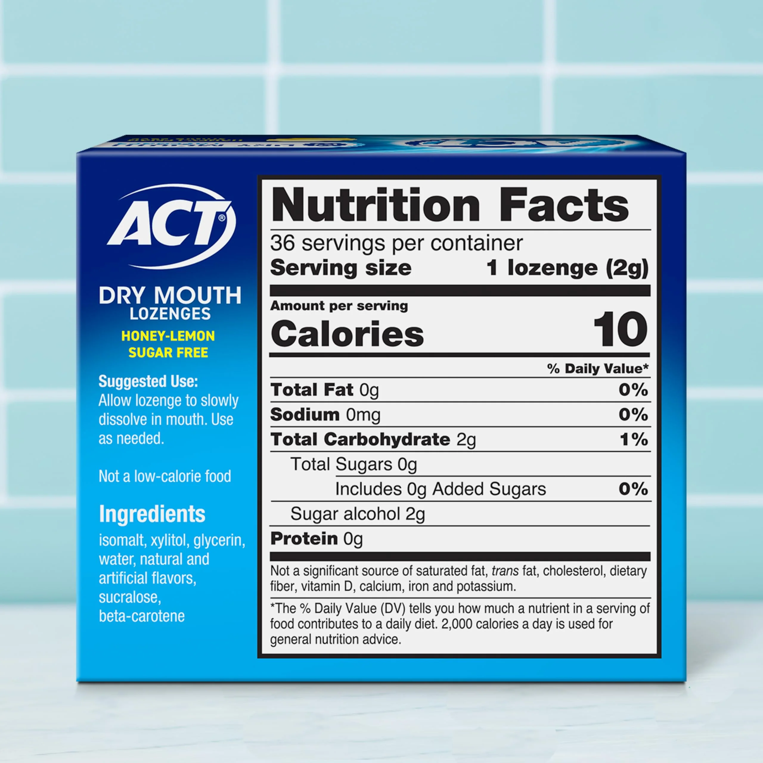 ACT Dry Mouth Lozenges with Xylitol, Soothes, Moisturizes & Freshens, Honey-Lemon, Value Size, 36 ct., 2 pk - Image 2