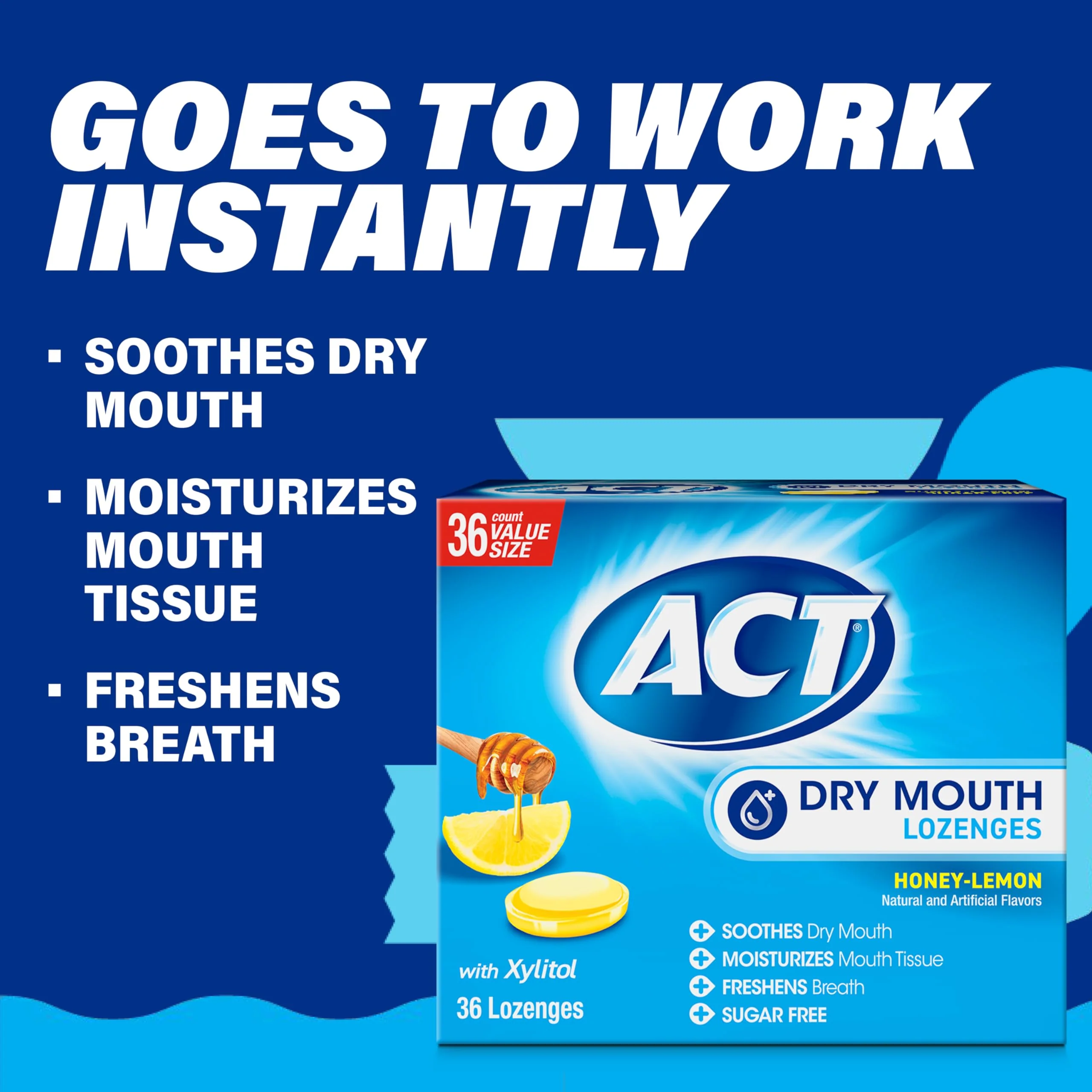 ACT Dry Mouth Lozenges with Xylitol, Soothes, Moisturizes & Freshens, Honey-Lemon, Value Size, 36 ct., 2 pk - Image 4