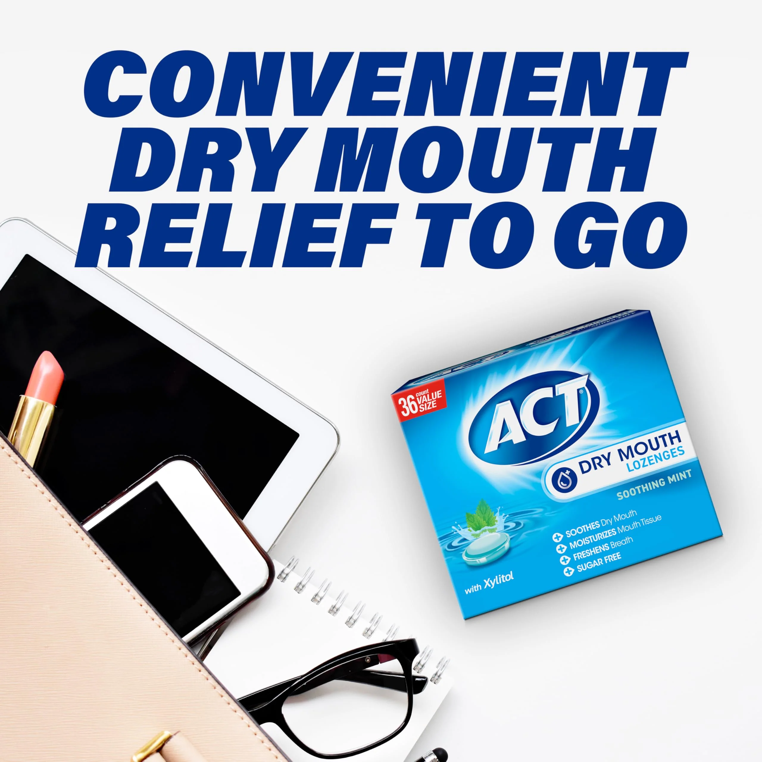 ACT Dry Mouth Lozenges with Xylitol, Soothes, Moisturizes & Freshens, Soothing Mint, Value Size, 36 ct., 2 pk - Image 8