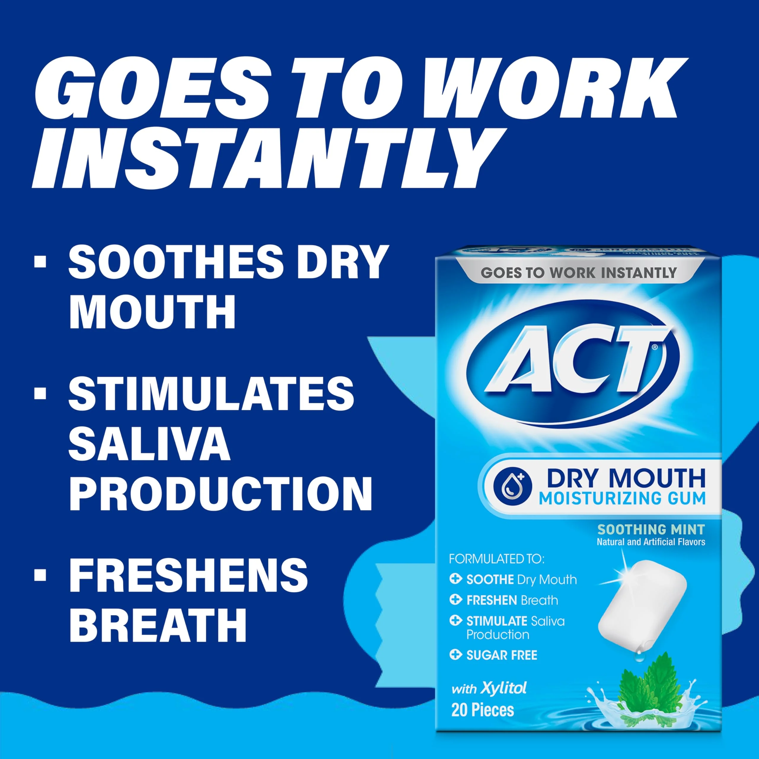ACT Dry Mouth Moisturizing Gum, 20 Pieces, With Xylitol, Sugar Free Soothing Mint - Image 4