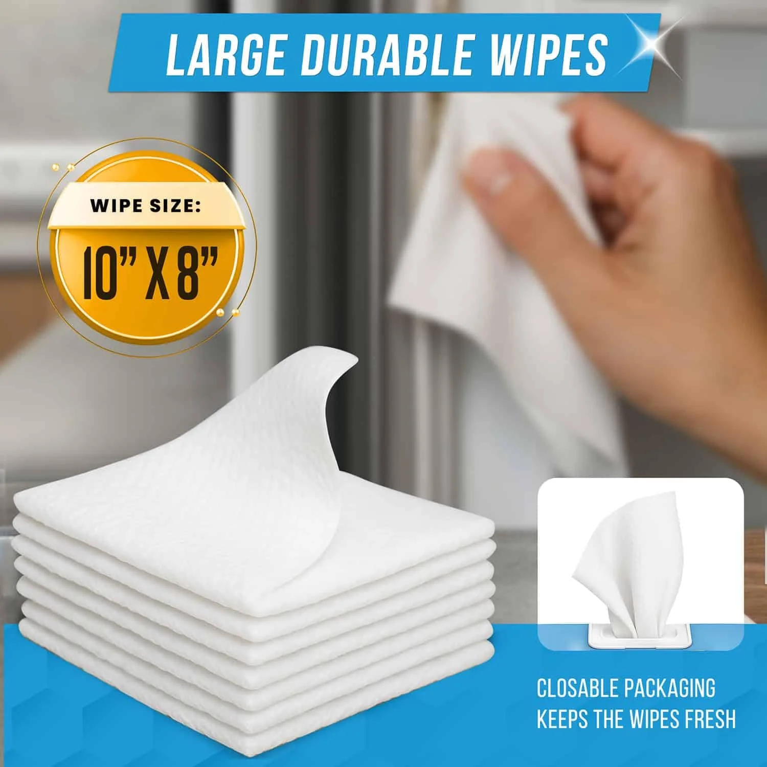 ACTIVE Home Appliance Surface Cleaner Wipes Heavy Duty Wipe for Cleaning Washing Machine, Dryer Stainless Steel Refrigerator, Glass Cooktop, Microwave, Dishwasher, Counter, Tile - 24 Large Wipes - Image 2