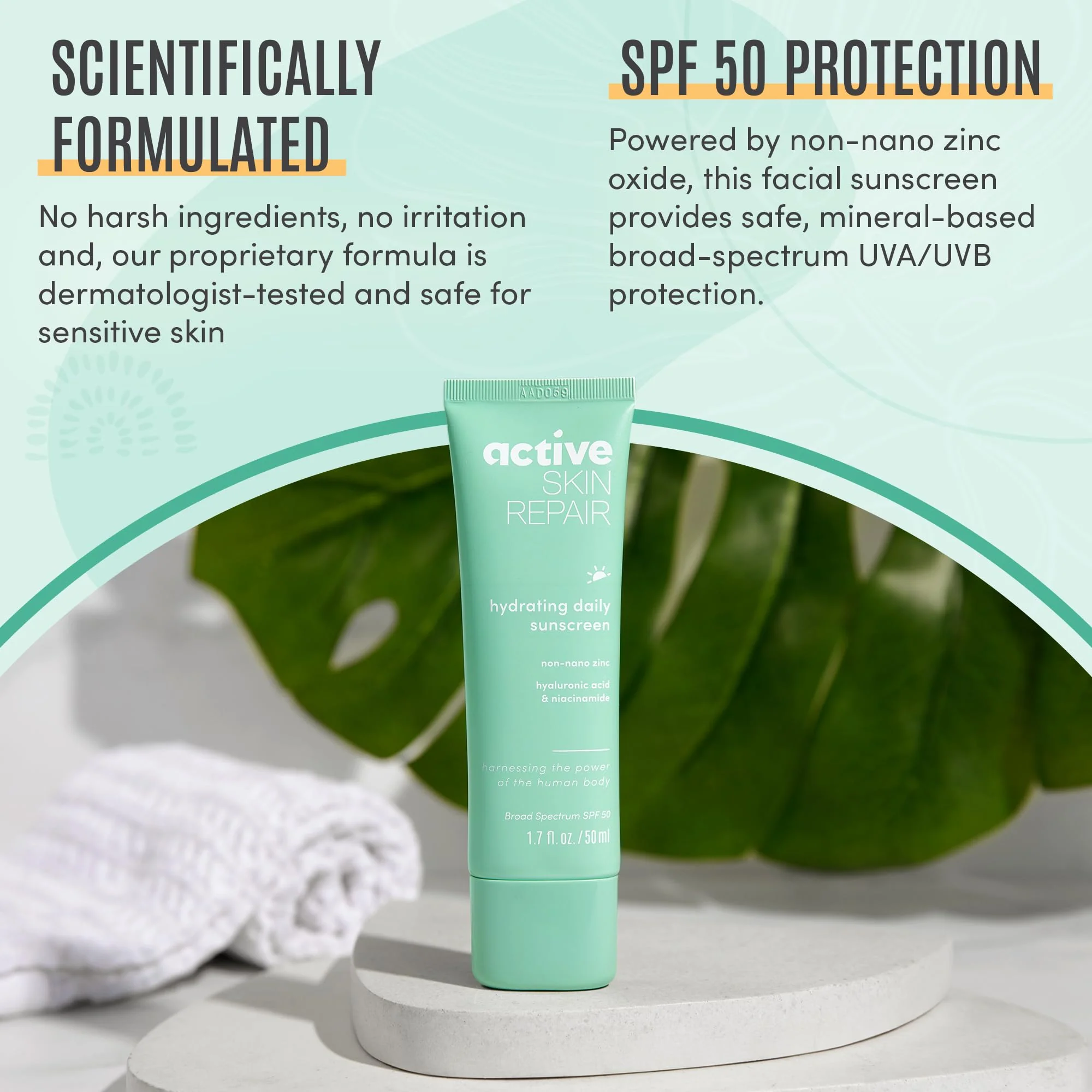 Active Skin Repair SPF 50 EWG-Certified Hydrating Daily Sunscreen and Face Moisturizer, Non-Nano Zinc, Non-Toxic Broad Spectrum Protection Hydrating Mineral Facial Sunscreen, 1.7 fl. oz. - Image 6