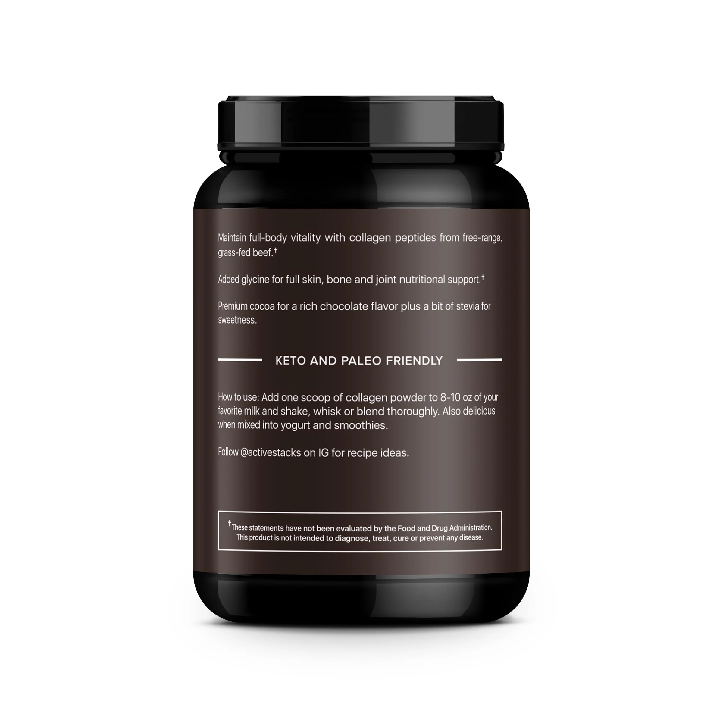 Active Stacks Collagen Peptides Protein Powder, Chocolate - Supports Healthy Hair, Skin, Bones and Joints for Men and Women - Easy-to-Mix Type 1 & 3 Hydrolyzed Collagen from Grass-Fed Beef, 2 Pound - Image 3