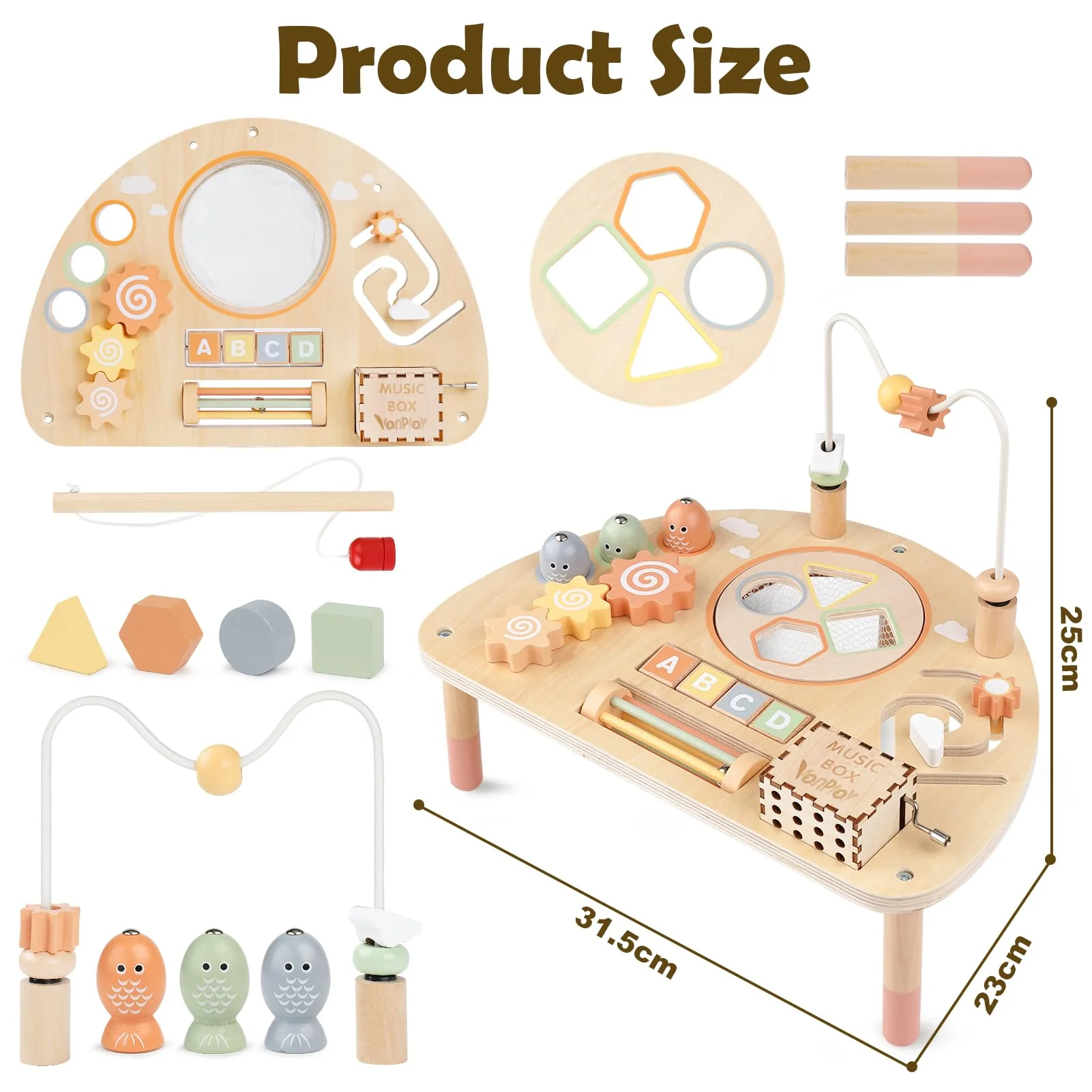 Activity Table for 1 Year Old, Montessori Toys for 1 2 Year Old Girls Boy Gifts, 8 in 1 Wooden Sensory Play Table for Toddler 1-3, Learning Toys for Baby 12-18 Months 1st Christmas Birthday Gifts - Image 3