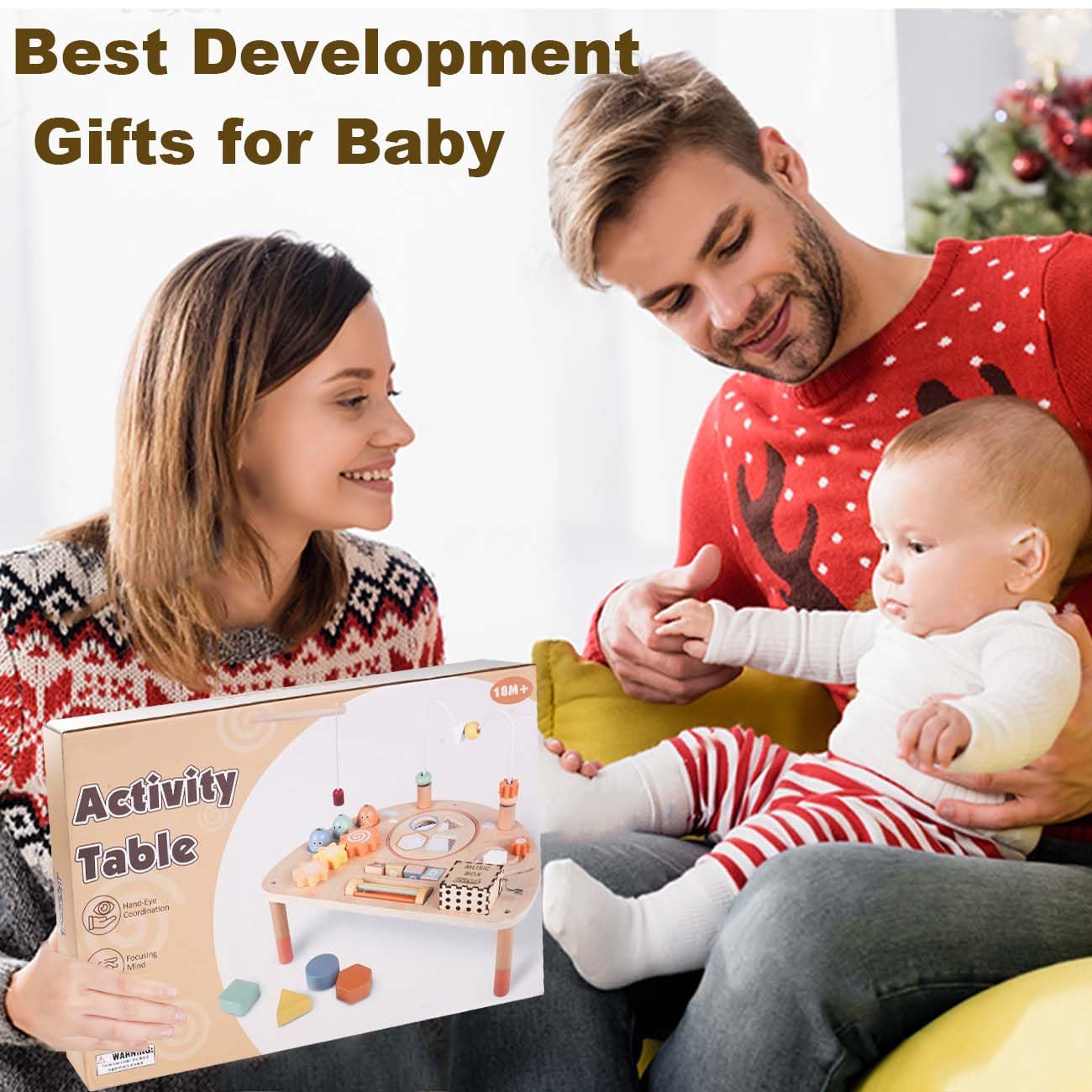 Activity Table for 1 Year Old, Montessori Toys for 1 2 Year Old Girls Boy Gifts, 8 in 1 Wooden Sensory Play Table for Toddler 1-3, Learning Toys for Baby 12-18 Months 1st Christmas Birthday Gifts - Image 4