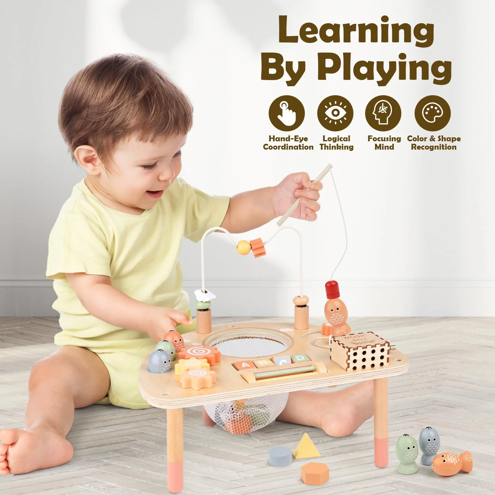 Activity Table for 1 Year Old, Montessori Toys for 1 2 Year Old Girls Boy Gifts, 8 in 1 Wooden Sensory Play Table for Toddler 1-3, Learning Toys for Baby 12-18 Months 1st Christmas Birthday Gifts - Image 6