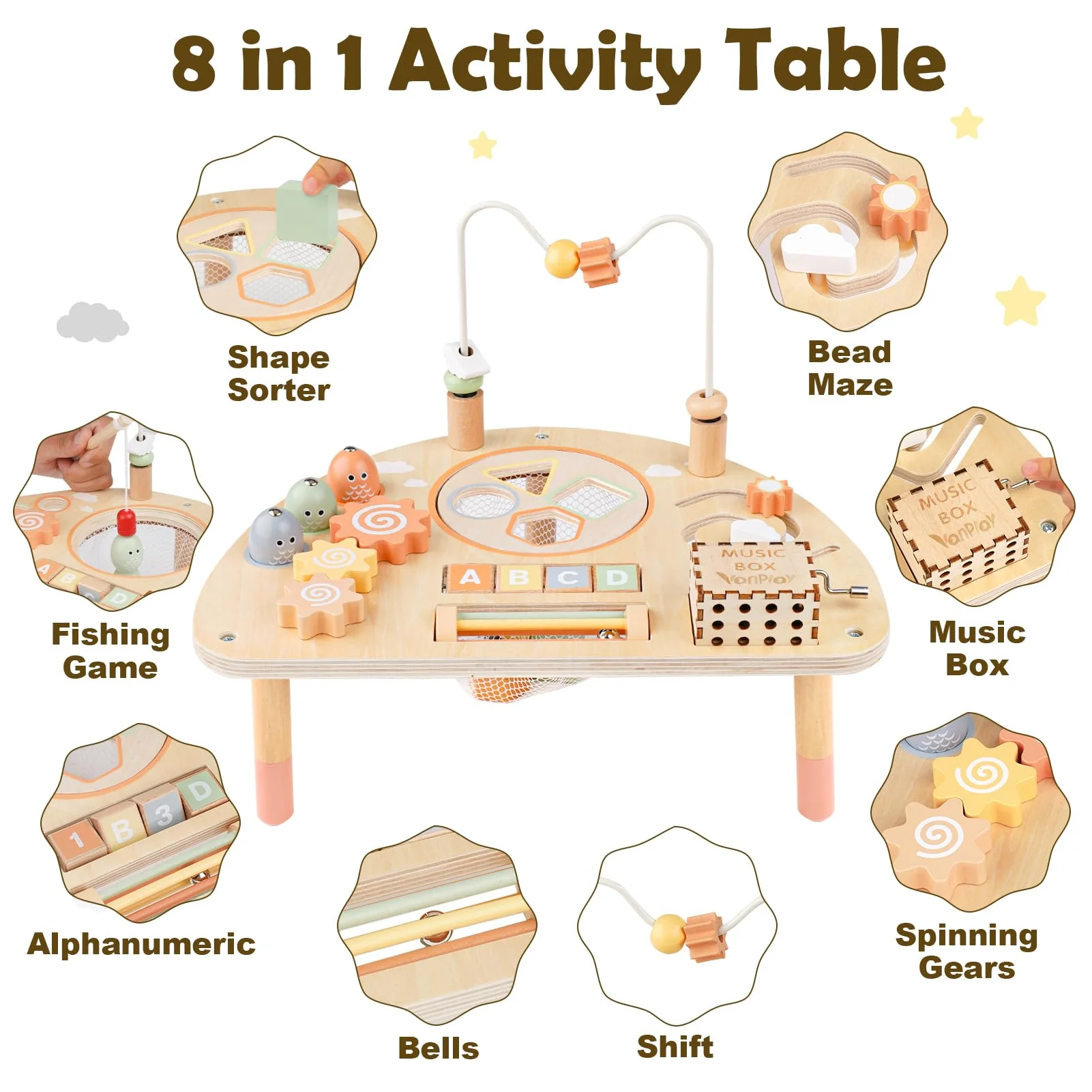 Activity Table for 1 Year Old, Montessori Toys for 1 2 Year Old Girls Boy Gifts, 8 in 1 Wooden Sensory Play Table for Toddler 1-3, Learning Toys for Baby 12-18 Months 1st Christmas Birthday Gifts - Image 7