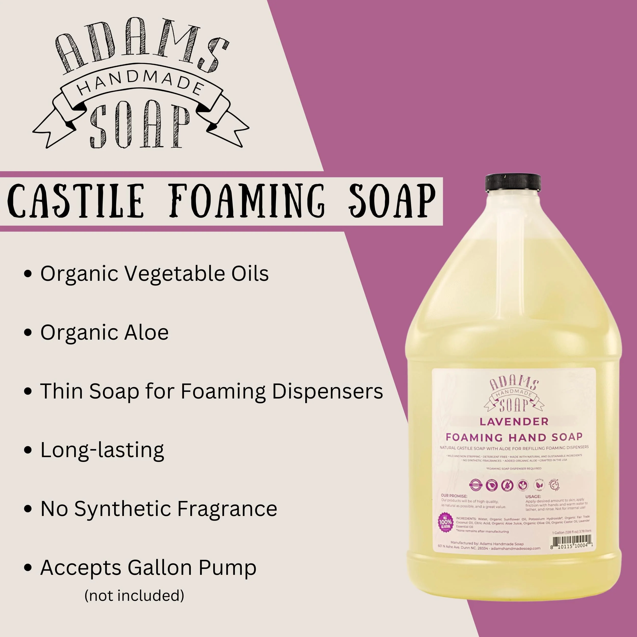 Adams Handmade Soap Liquid Foaming Soap 1 Gal (Lavender, 1 pack) - Image 2