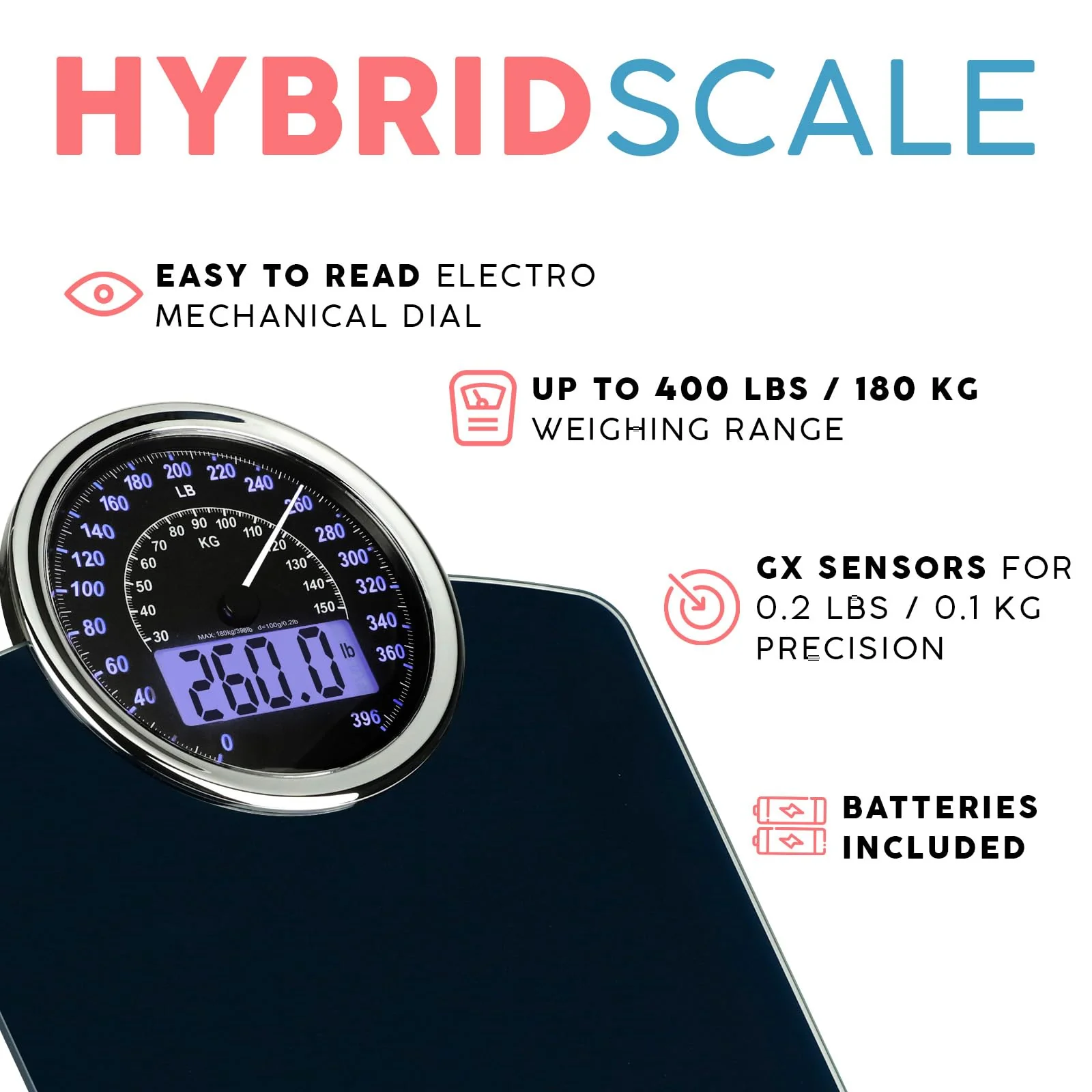 Adamson Hybrid 2-in-1 Analog & Digital Weighing Scale for Body Weight up to 400lbs - Thick Tempered Glass - Extra Large Display - Easy to Read Digital Bathroom Scale - New - Image 3