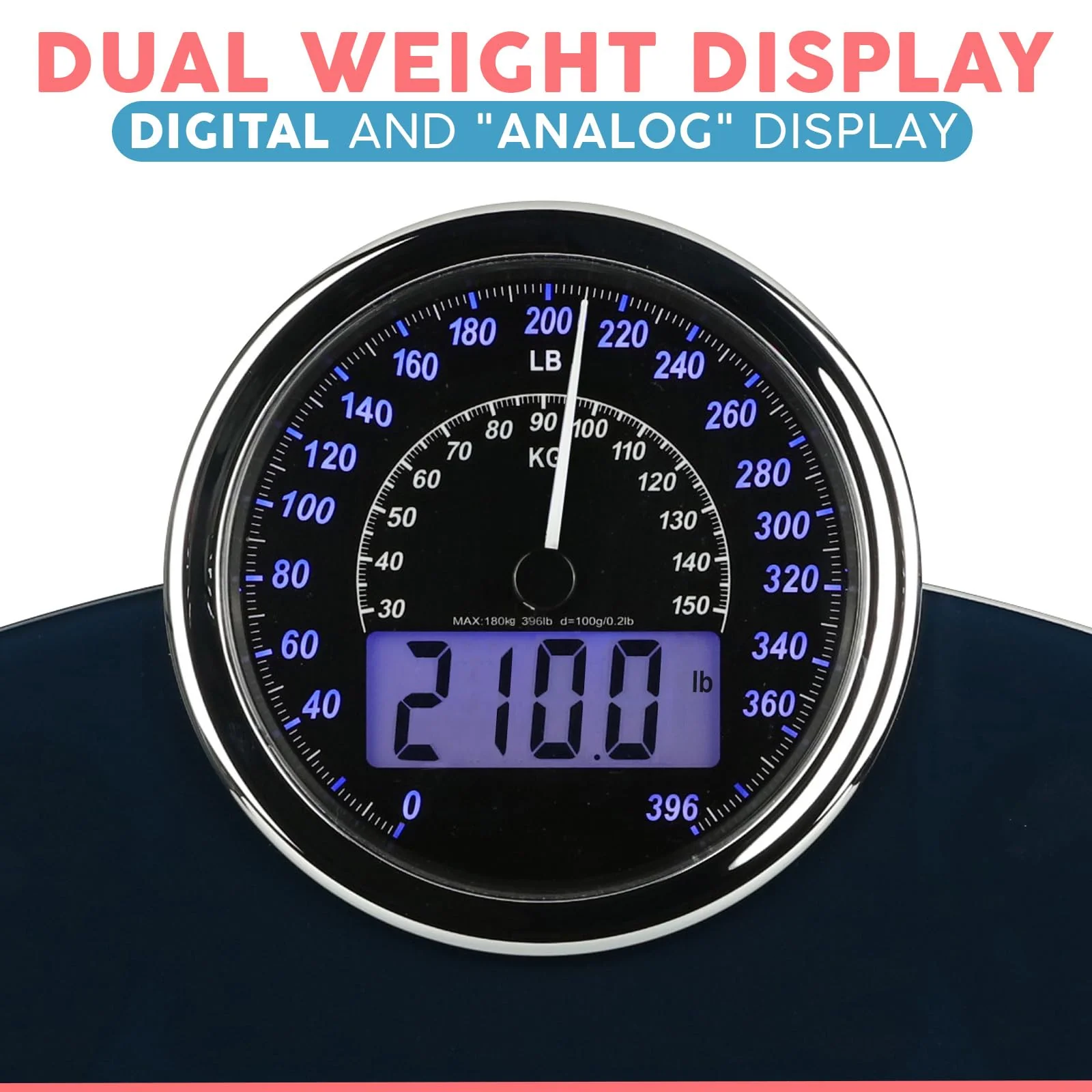 Adamson Hybrid 2-in-1 Analog & Digital Weighing Scale for Body Weight up to 400lbs - Thick Tempered Glass - Extra Large Display - Easy to Read Digital Bathroom Scale - New - Image 4