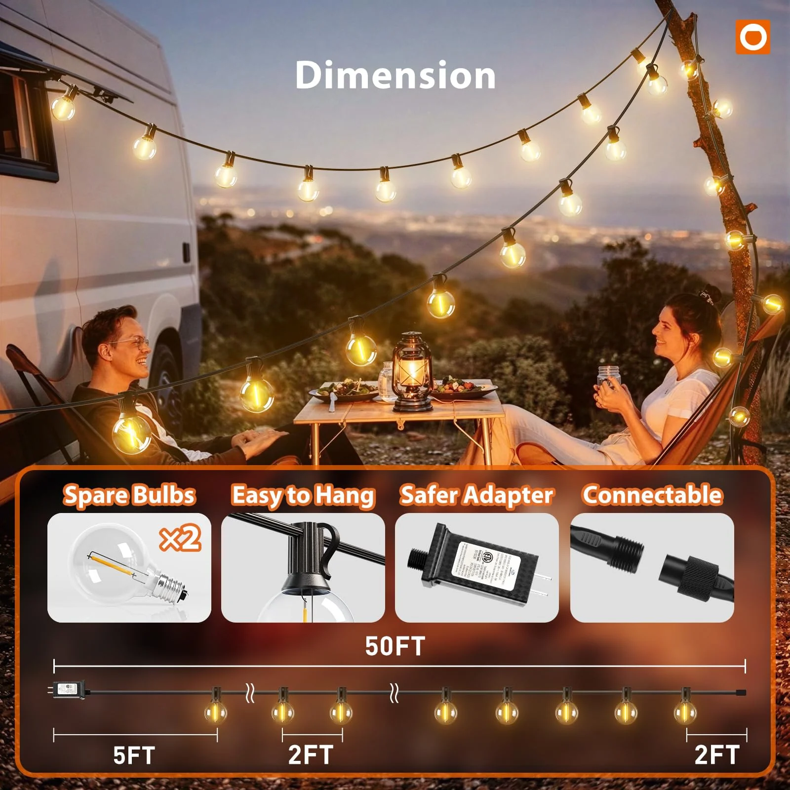 addlon Outdoor String Lights 48FT, LED Shatterproof Bulbs, Dimmable Patio Lights Waterproof, Hanging Outside Lighting for Backyard, Garden, Deck, Balcony, Porch, Café, Decor - Image 5