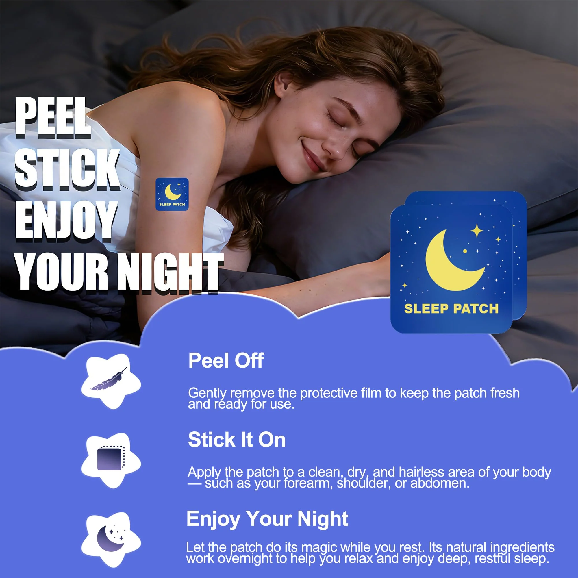 Adelbras Sleep Patches for Adults, Upgraded All-Natural Ingredients, Fast-Acting Melatonin & Valerian, Long-Lasting Night Comfort Sleep Aids for Men & Women (60 PCS) - Image 5