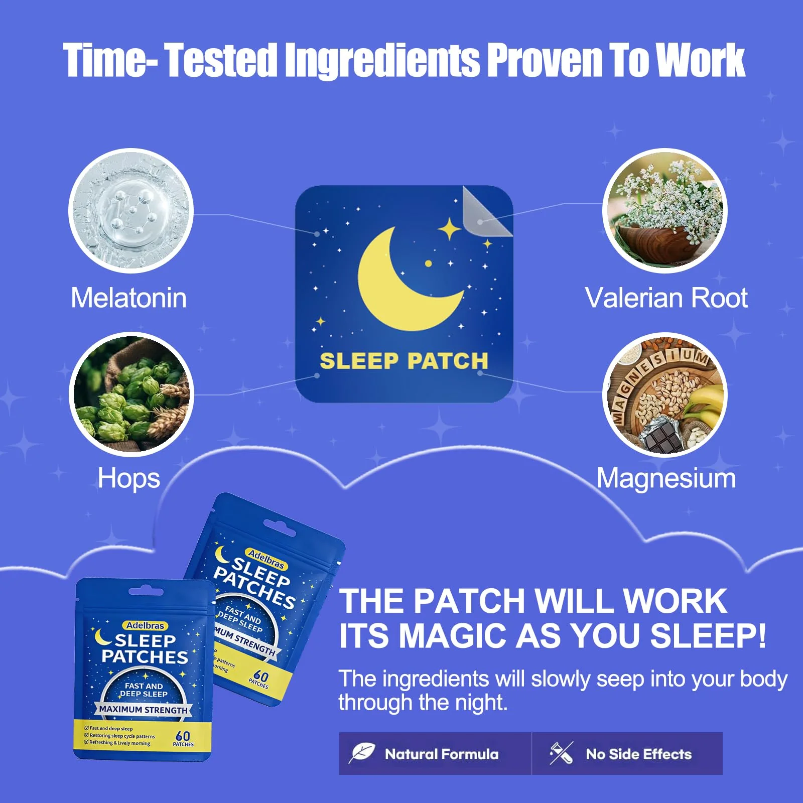 Adelbras Sleep Patches for Adults, Upgraded All-Natural Ingredients, Fast-Acting Melatonin & Valerian, Long-Lasting Night Comfort Sleep Aids for Men & Women (60 PCS) - Image 7