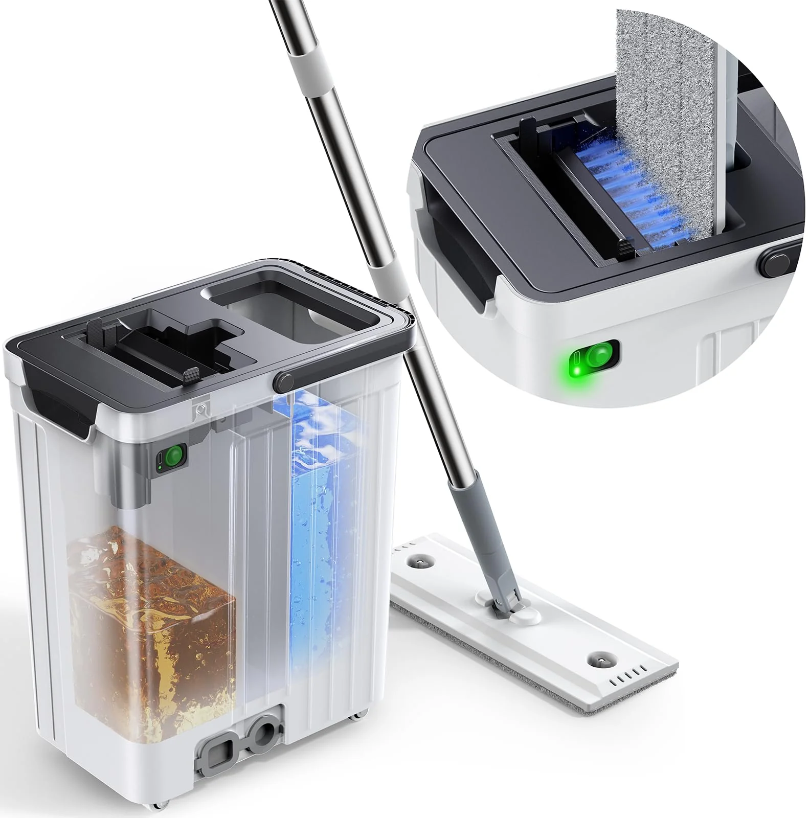 ADICOM Mop and Bucket Set | Auto-Spray Cleaning | Dirty Water Separation Keep Water Fresh | Flat Mop & Bucket with Scraper | 3X Washable Pads | Mops for Floor Cleaning All Floors Tile Wall Window - Image 3