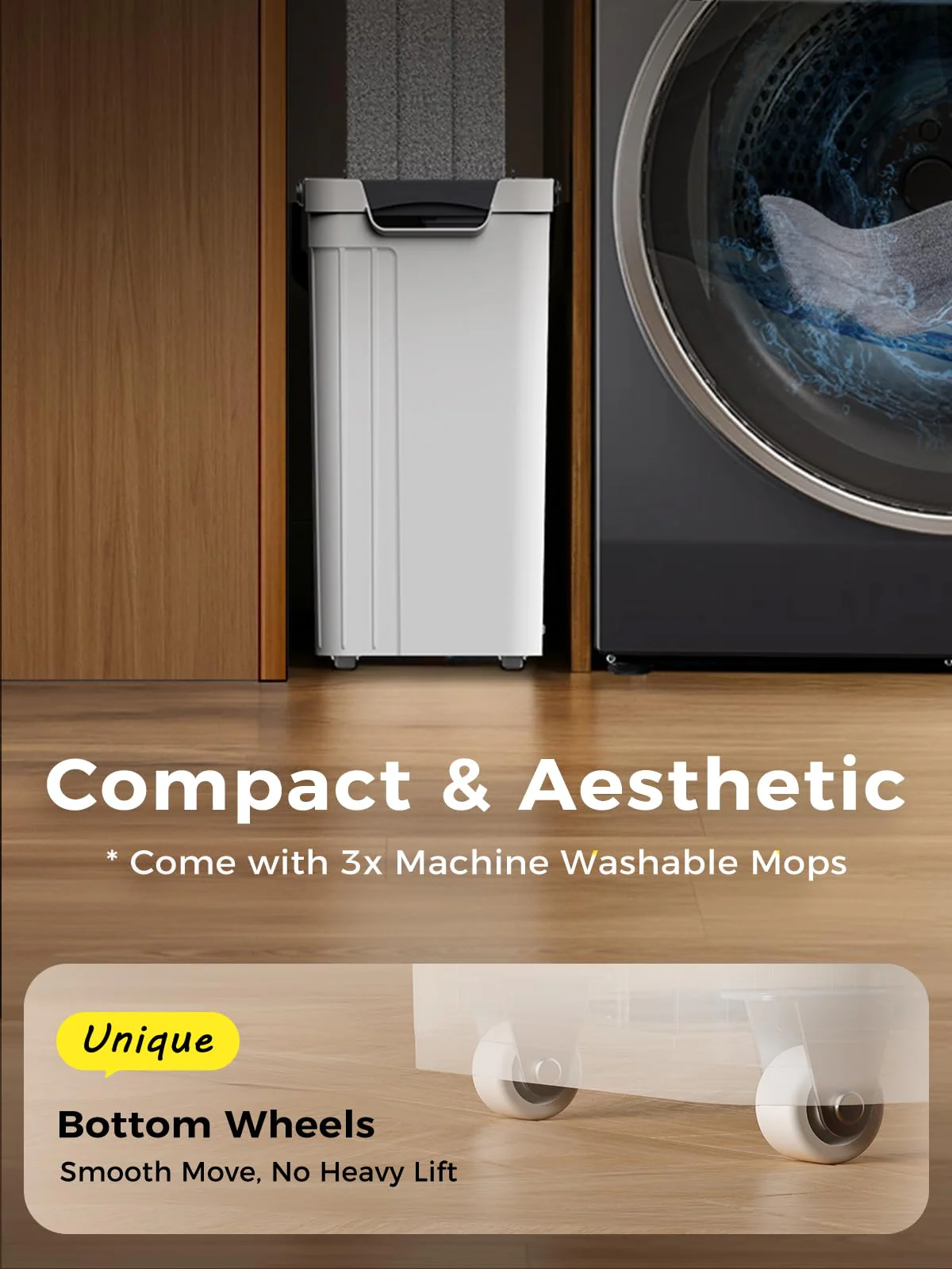 ADICOM Mop and Bucket Set | Auto-Spray Cleaning | Dirty Water Separation Keep Water Fresh | Flat Mop & Bucket with Scraper | 3X Washable Pads | Mops for Floor Cleaning All Floors Tile Wall Window - Image 4