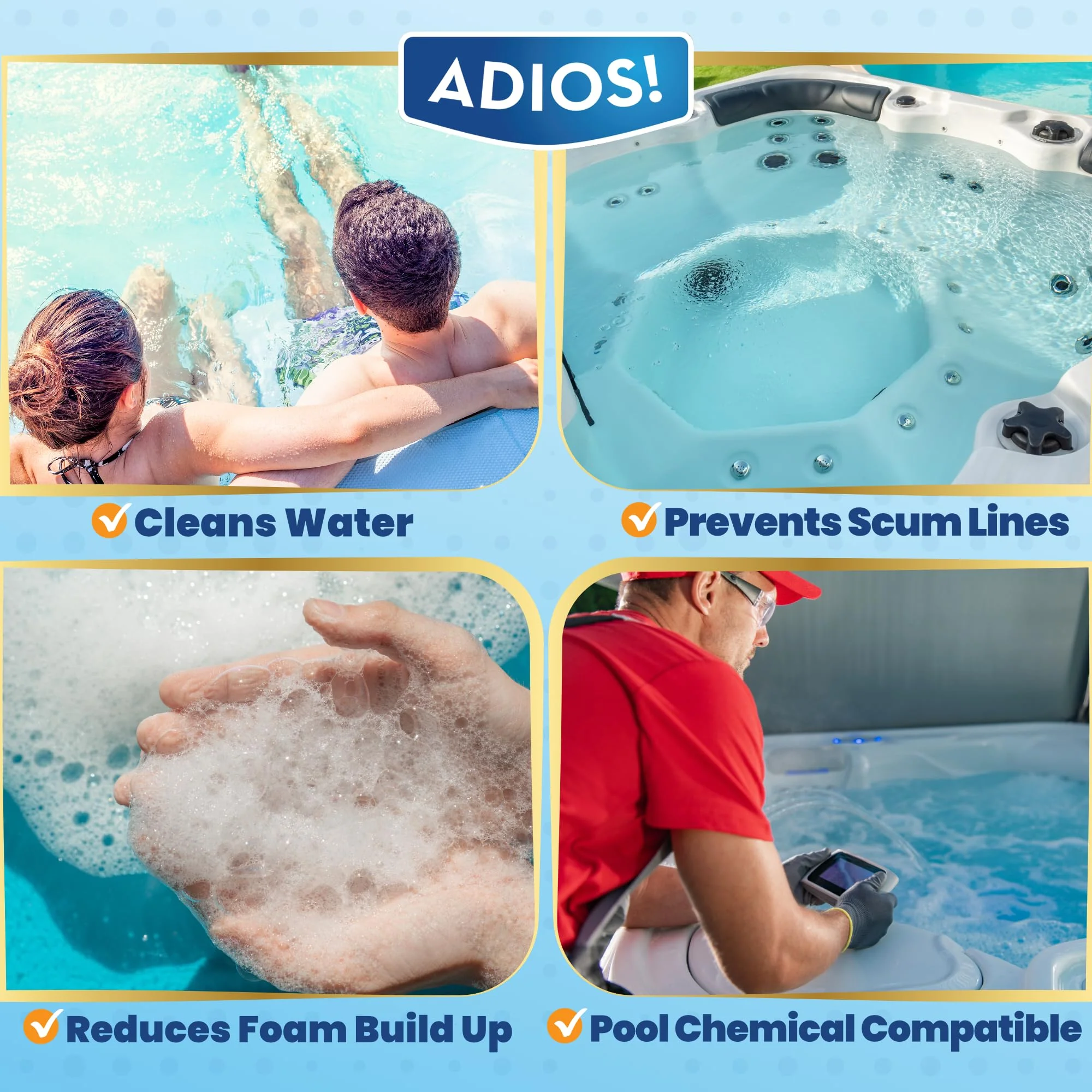 ADIOS! 3-in-1 Spa Cleaner - Clarifies Water, Stops Scum and Removes Foam, Works with Chlorine and Bromine 16oz - Image 5