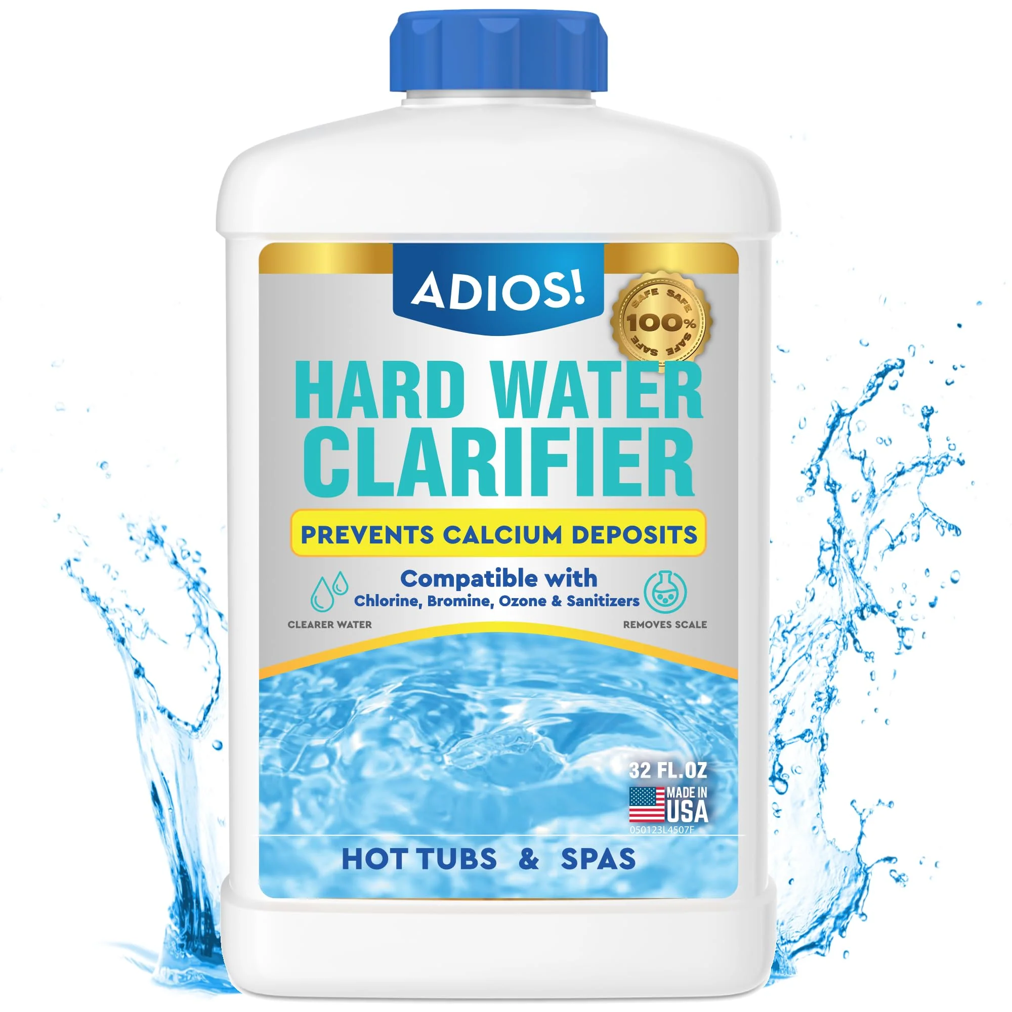 ADIOS! Hot Tub Hard Water Calcium Remover with Scale and Stain Clarifier, Soften Treat and Reduce Spa and Pool Deposits - Quart (32 oz)