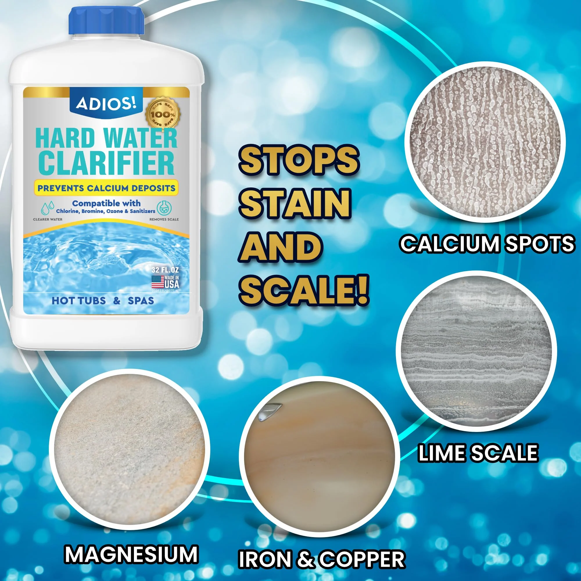 ADIOS! Hot Tub Hard Water Calcium Remover with Scale and Stain Clarifier, Soften Treat and Reduce Spa Deposits - 16oz (Pint) - Image 6