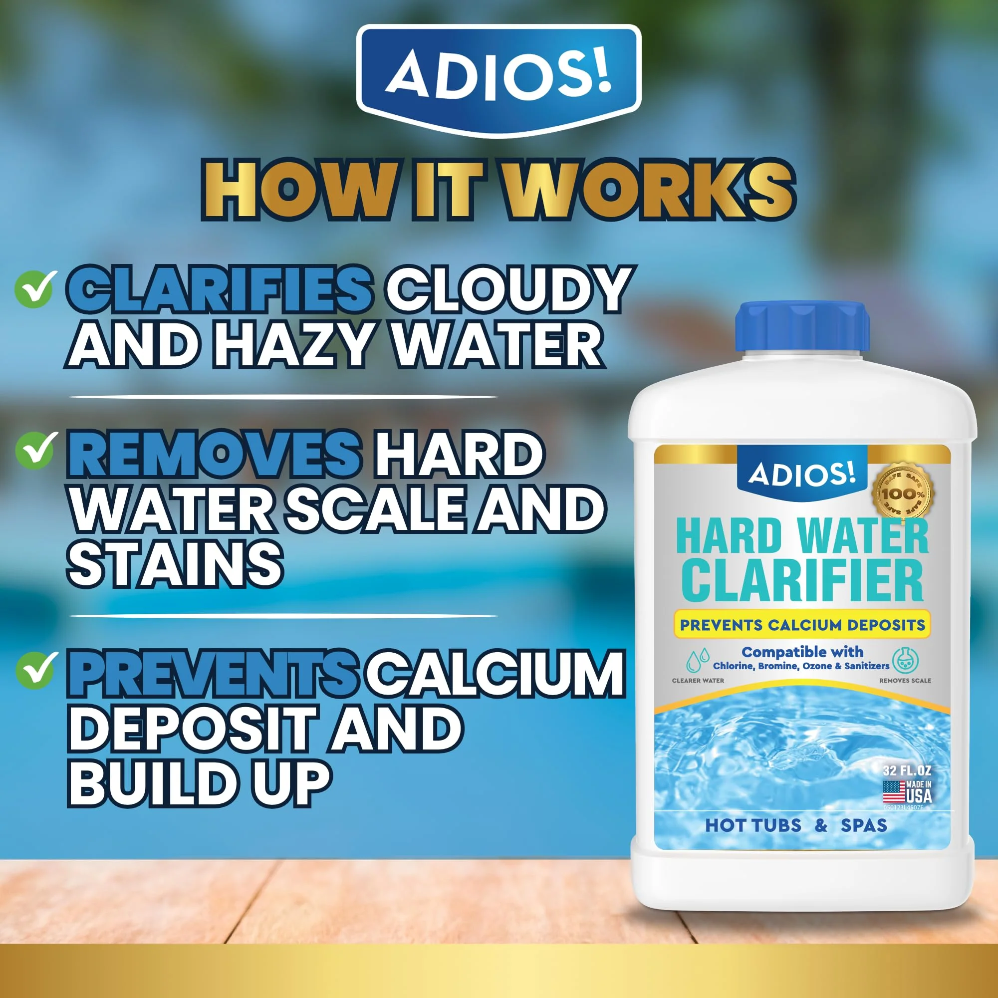 ADIOS! Hot Tub Hard Water Calcium Remover with Scale and Stain Clarifier, Soften Treat and Reduce Spa Deposits - 16oz (Pint) - Image 7