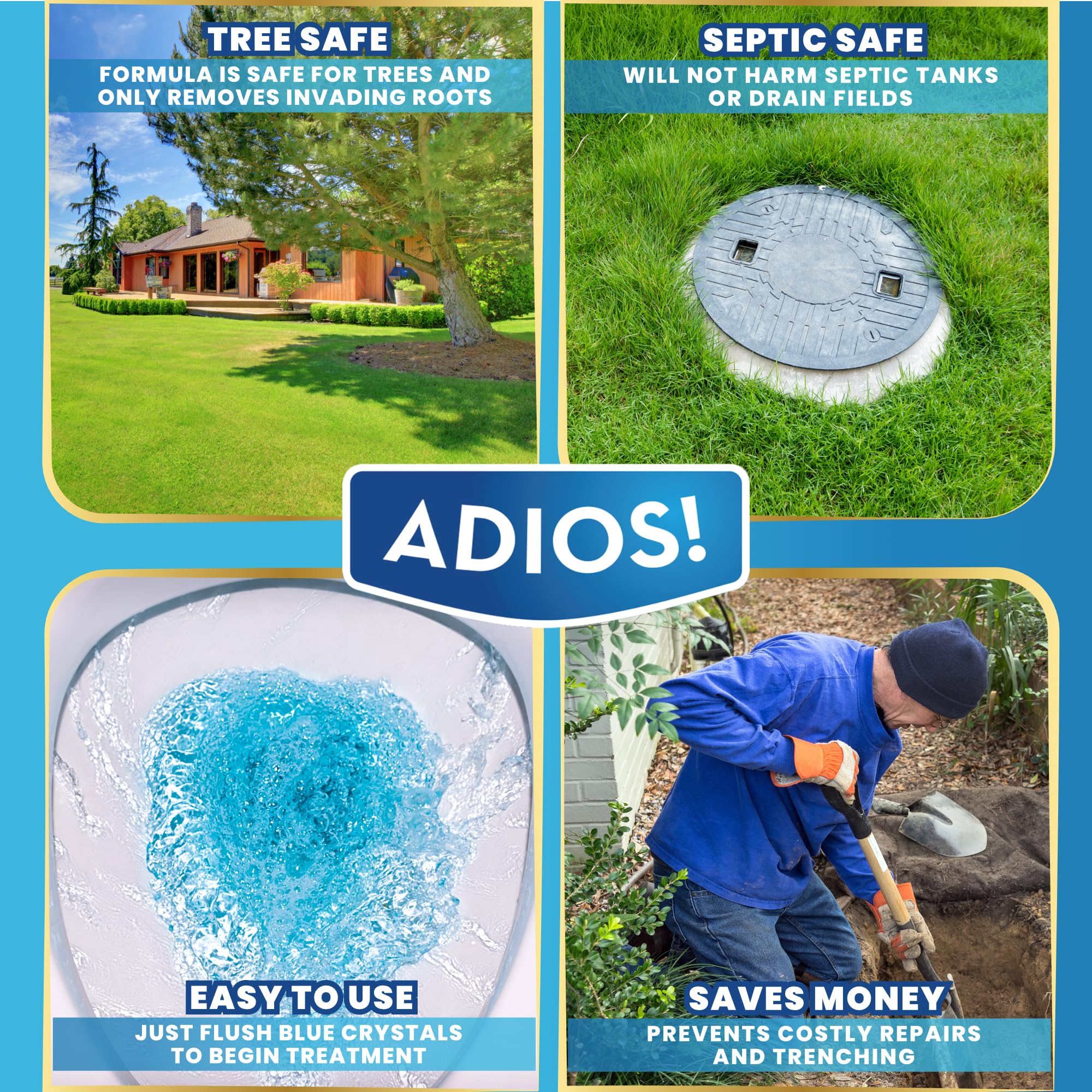 Adios! Sewer and Septic Root Killer for Trees and Shrubs, Copper Sulfate Formula Protects Sewer Pipes, Drains and Septic Tanks from Invasive Root Growth (2 Pound) - Image 5