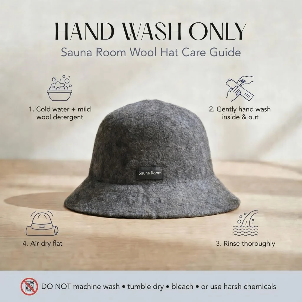 Adjustable Natural Wool Sauna Hat for Men and Women - Sauna Cap with Sweatband - Insulating Breathable Wool Banya Hat for Spa, Home Steam Room, Bathhouse - Comfortable Unisex Steam Room Hats - Image 3