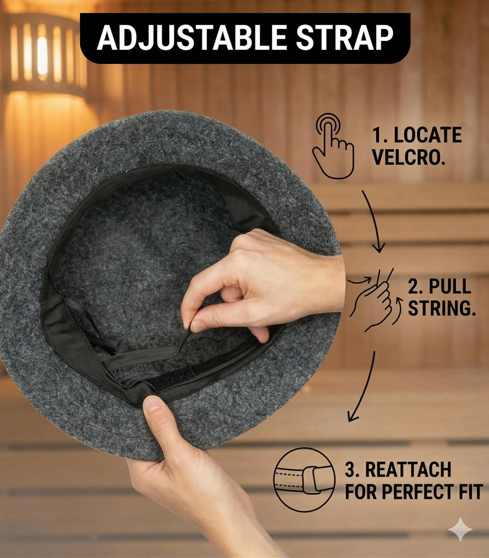 Adjustable Natural Wool Sauna Hat for Men and Women - Sauna Cap with Sweatband - Insulating Breathable Wool Banya Hat for Spa, Home Steam Room, Bathhouse - Comfortable Unisex Steam Room Hats - Image 7