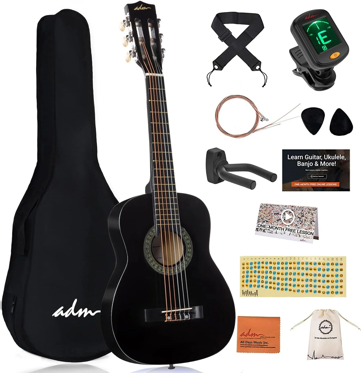 ADM Beginner Acoustic Classical Guitar Nylon Strings Wooden Guitar Bundle Kit for Kid Boy Girl Student Youth Guitarra Online Lessons with Starter Accessories (30 Inch, Geen) - Image 2