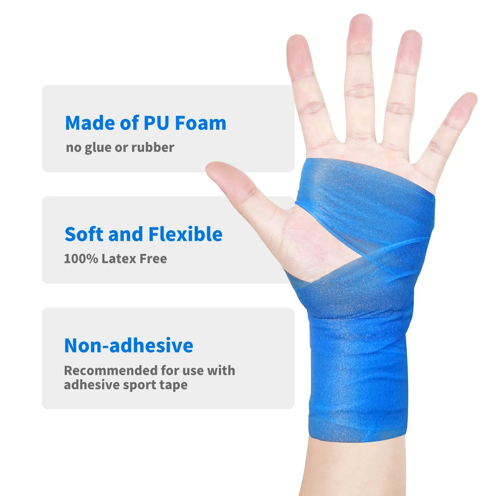 ADMITRY Pre Wrap Tape Athletic,3 Rolls X 22 Yards Blue Prewrap,Headbands for Hair,Foam Underwrap Sports Wrap - Image 3