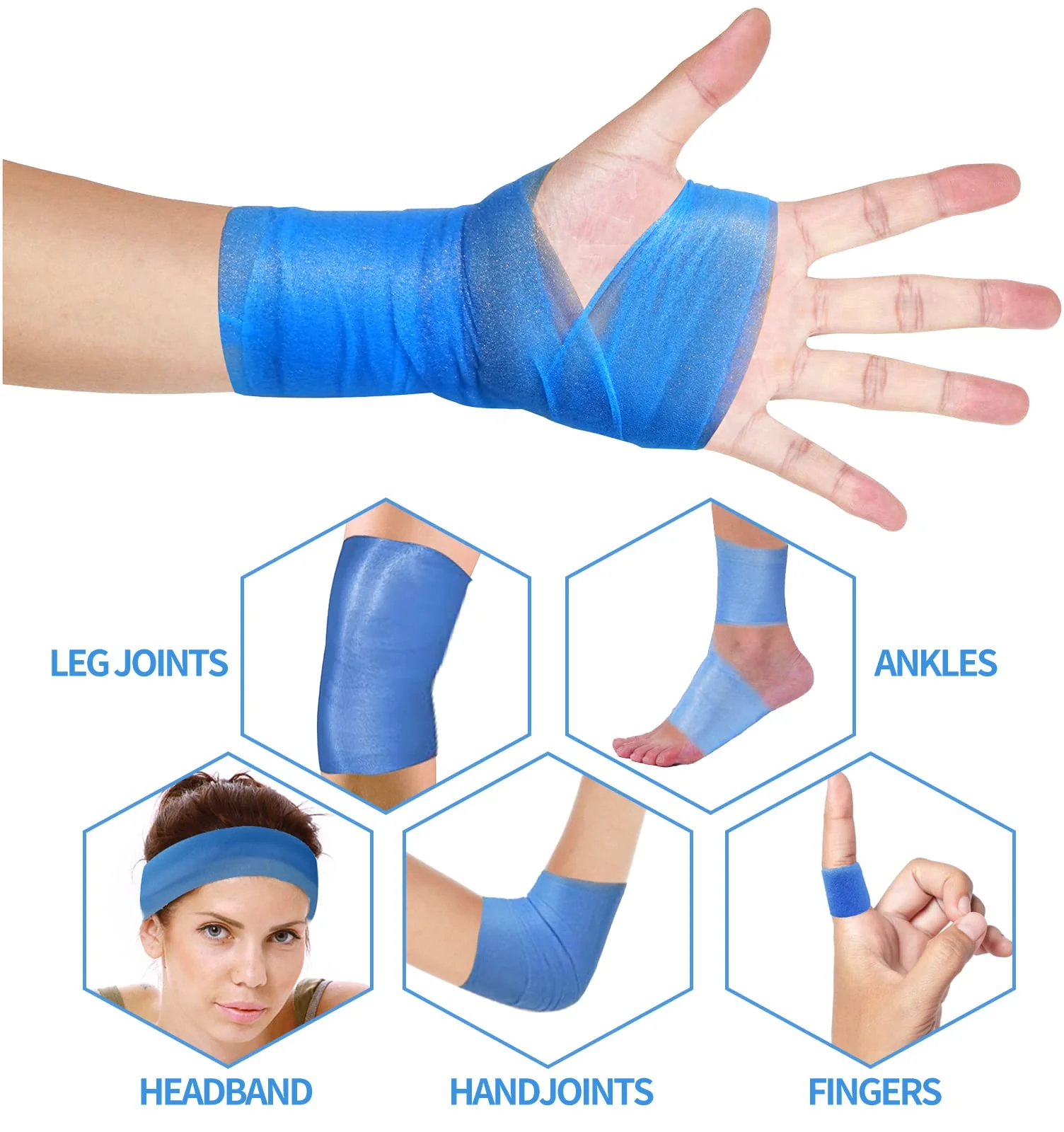 ADMITRY Pre Wrap Tape Athletic,3 Rolls X 22 Yards Blue Prewrap,Headbands for Hair,Foam Underwrap Sports Wrap - Image 4
