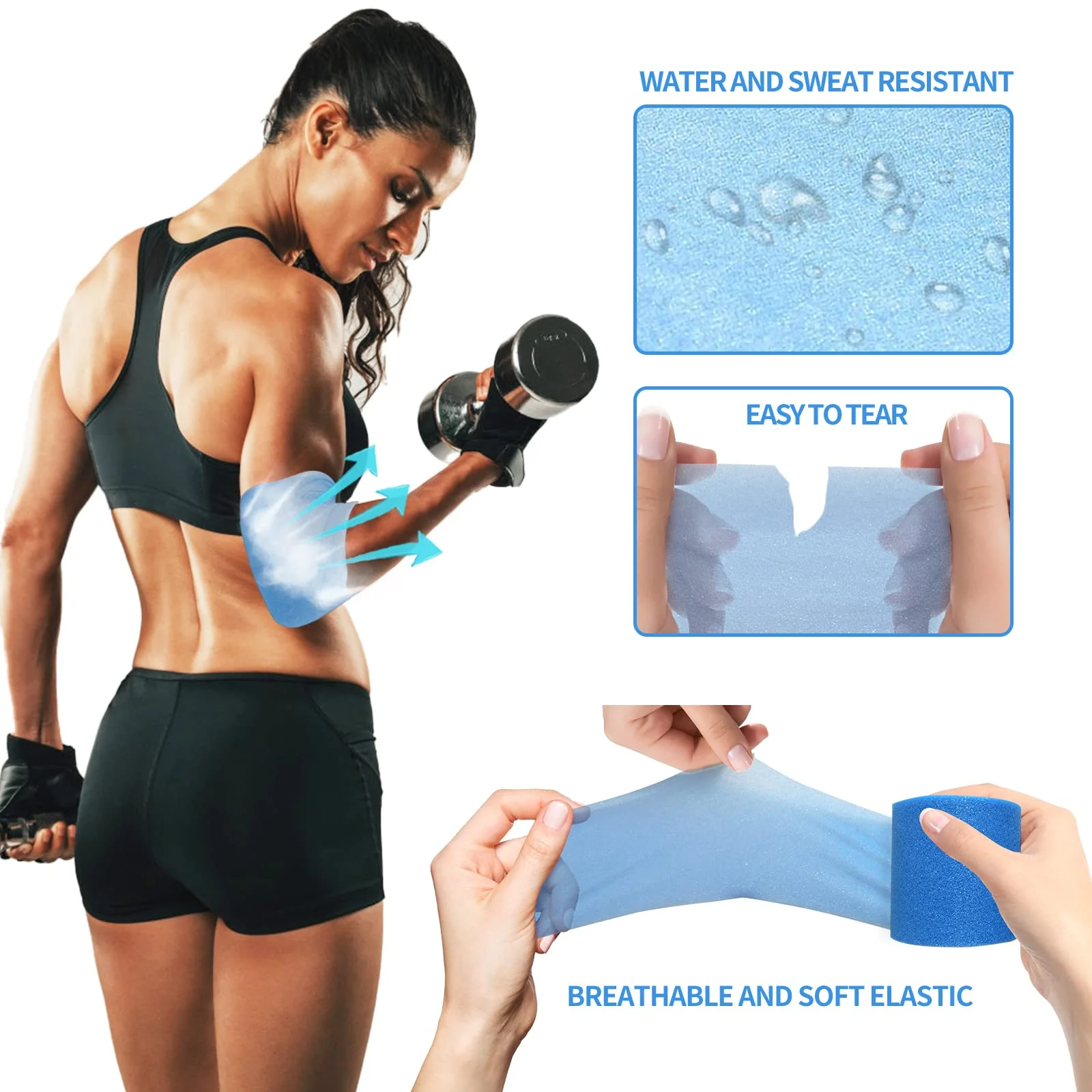 ADMITRY Pre Wrap Tape Athletic,3 Rolls X 22 Yards Blue Prewrap,Headbands for Hair,Foam Underwrap Sports Wrap - Image 6