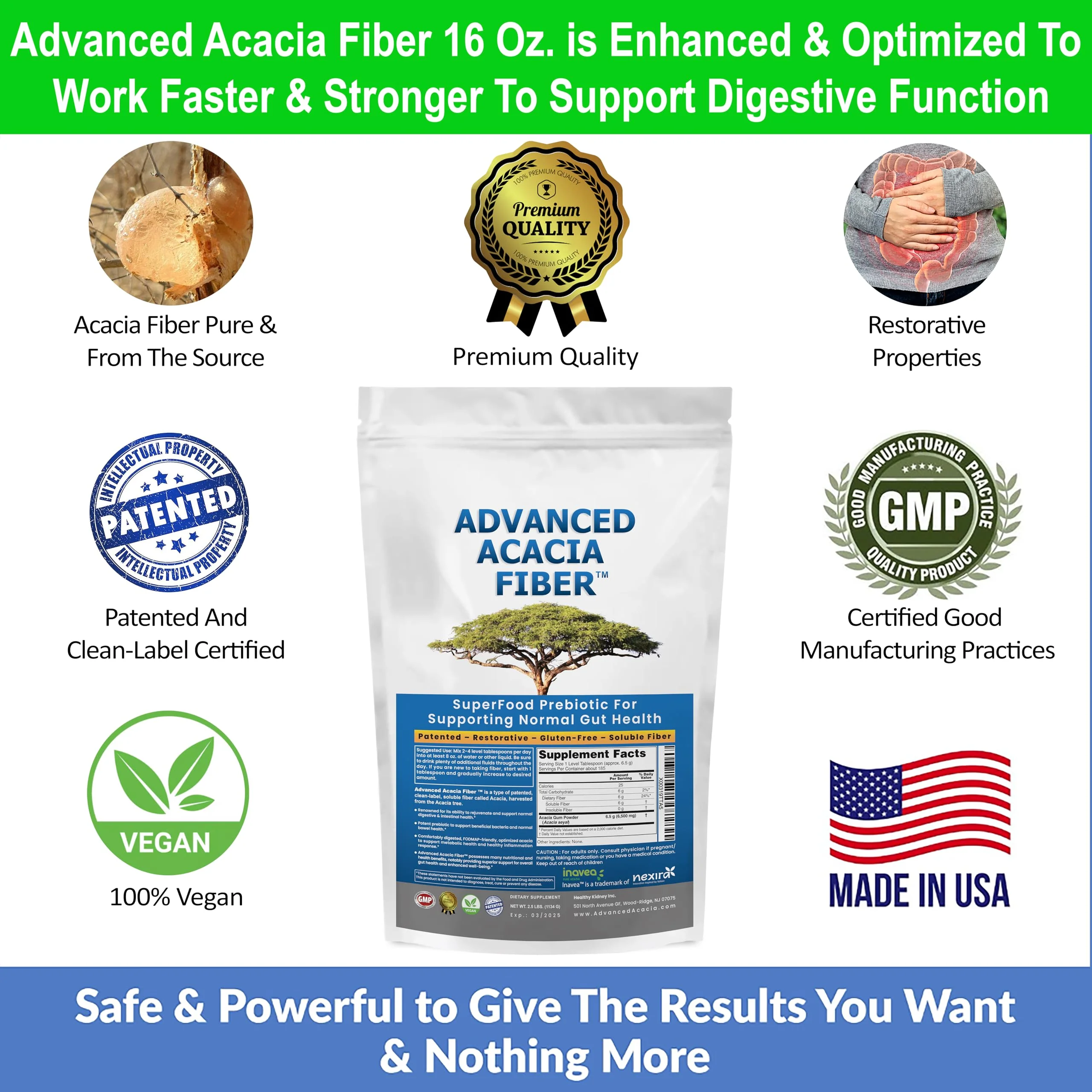 Advanced Acacia Fiber Powder 16oz Organic Soluble Fiber Leaky Gut Repair Powder. Natural Supplement for Gut Health, Regularity, Digestive Rejuvenation - Image 2
