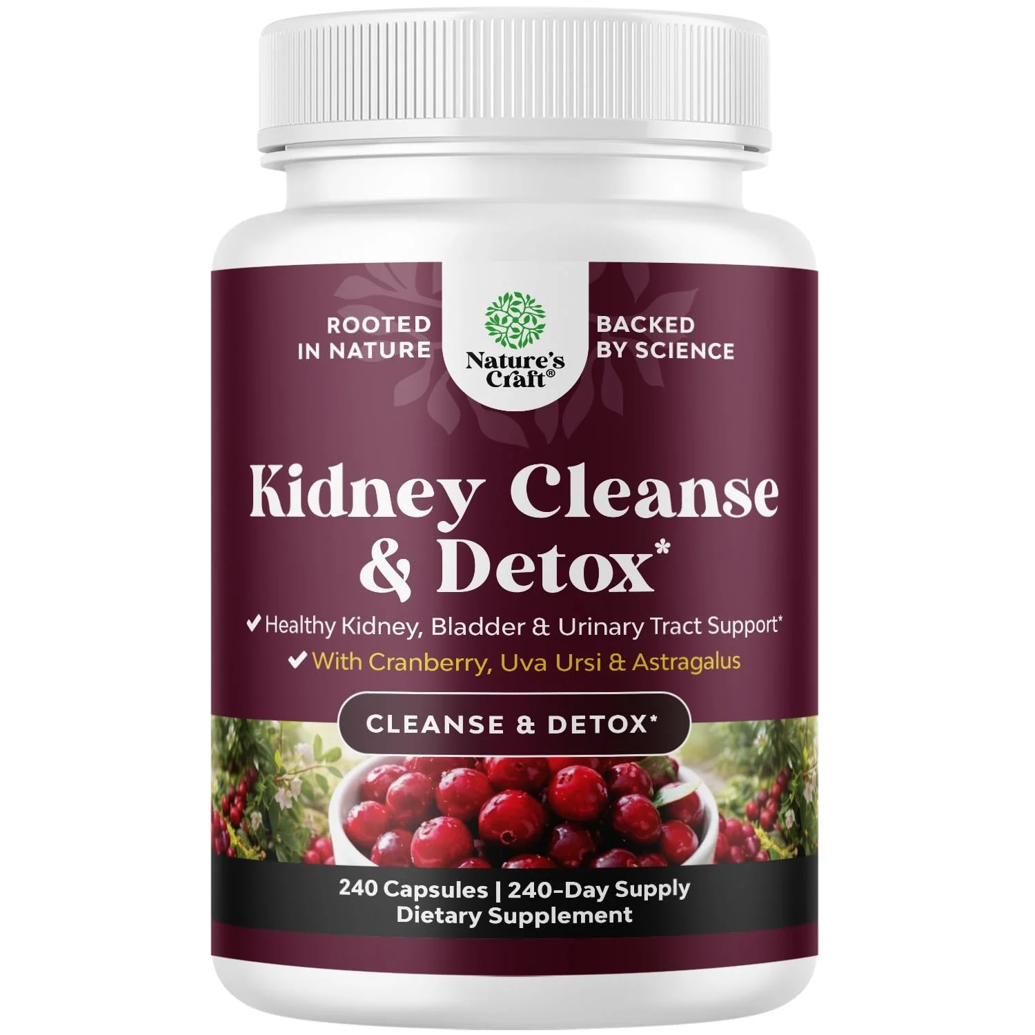 Advanced Kidney Support Supplement - Kidney Cleanse Detox & Repair Cranberry Extract Capsules with Uva Ursi, Stinging Nettle & Astragalus for Kidney Health - Urinary Tract Health - 240 Count