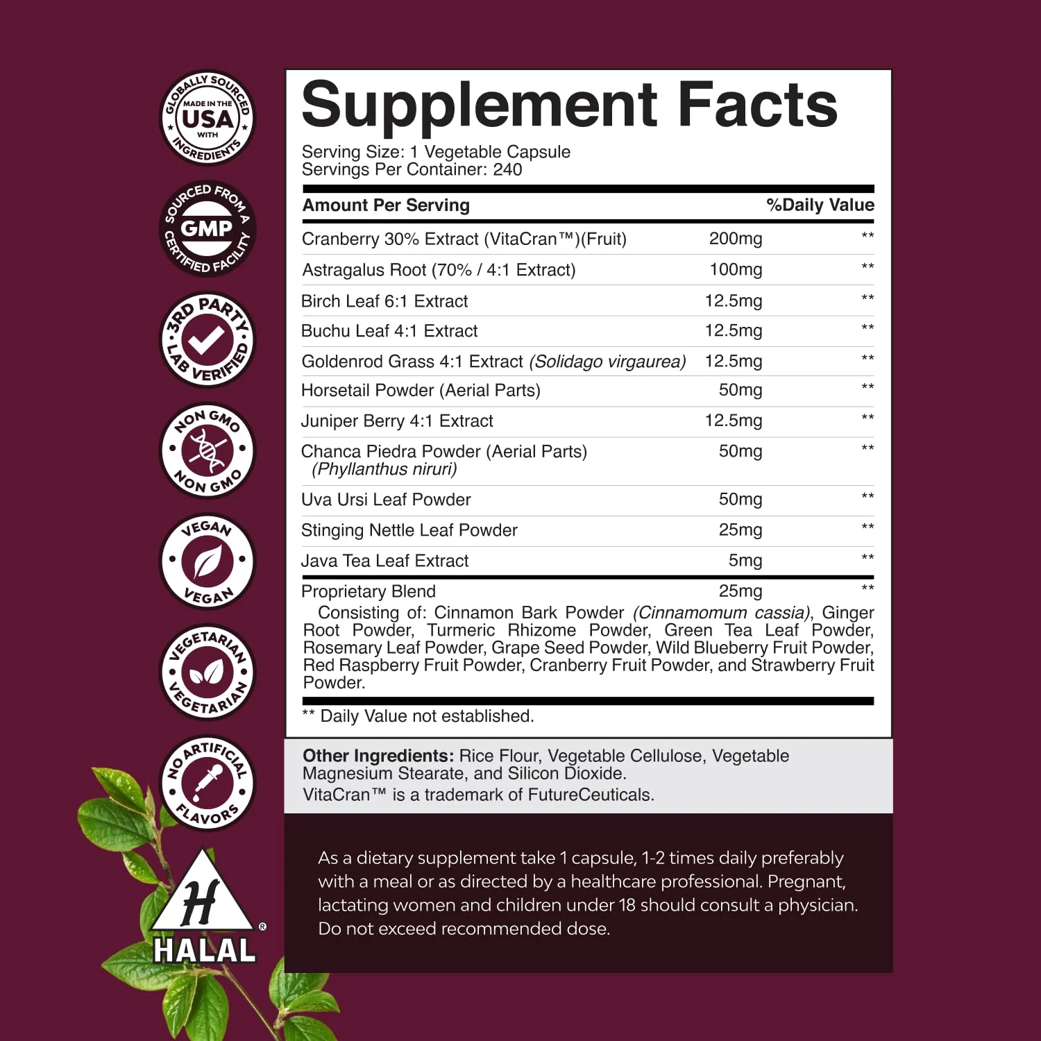 Advanced Kidney Support Supplement - Kidney Cleanse Detox & Repair Cranberry Extract Capsules with Uva Ursi, Stinging Nettle & Astragalus for Kidney Health - Urinary Tract Health - 240 Count - Image 3