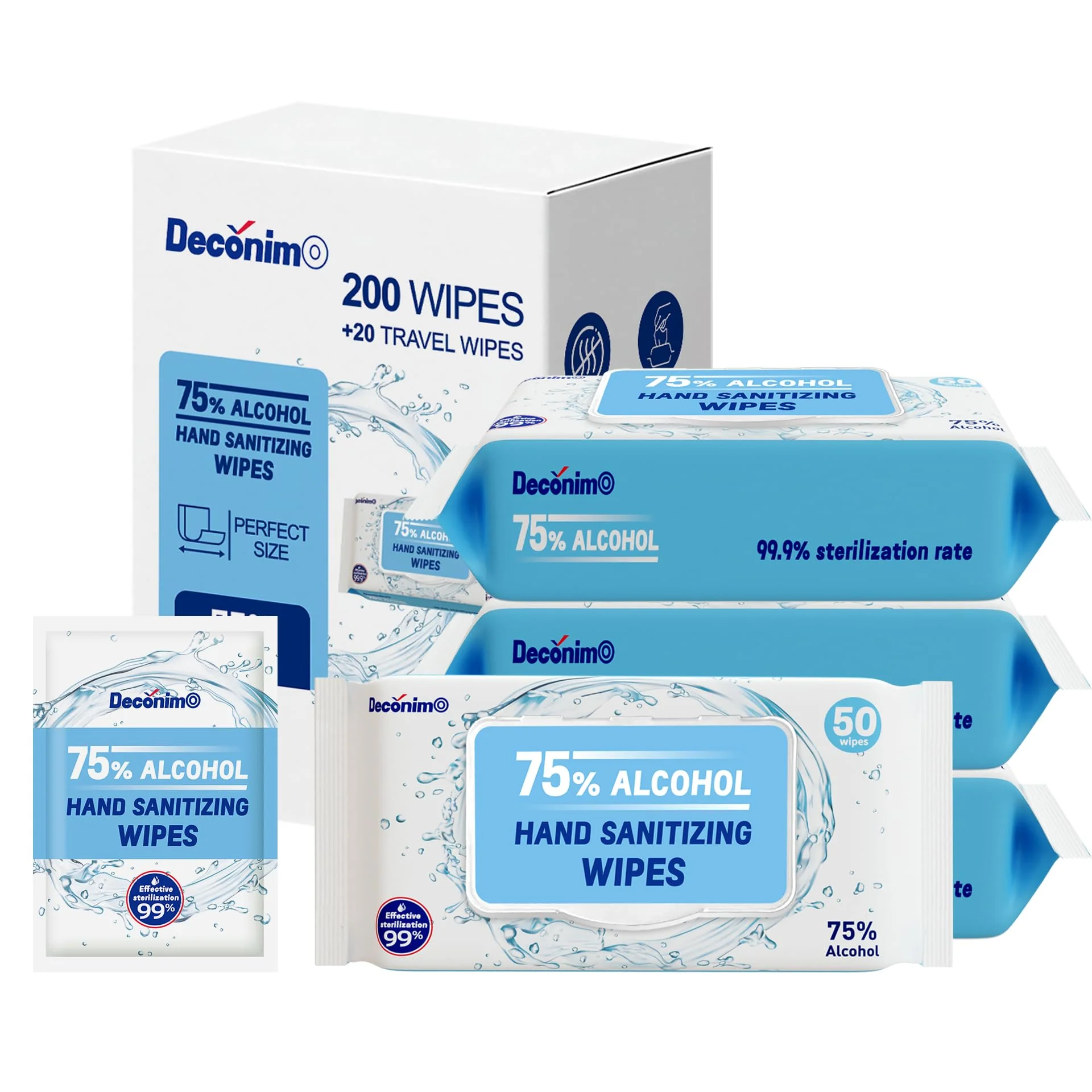 Advanced Large 75% Alcohol Hand Sanitizing Wipes, 4 Packs of 50 (200 count +20 travel wipes) - (Each Wipe Size 6" x 8") - Image 3