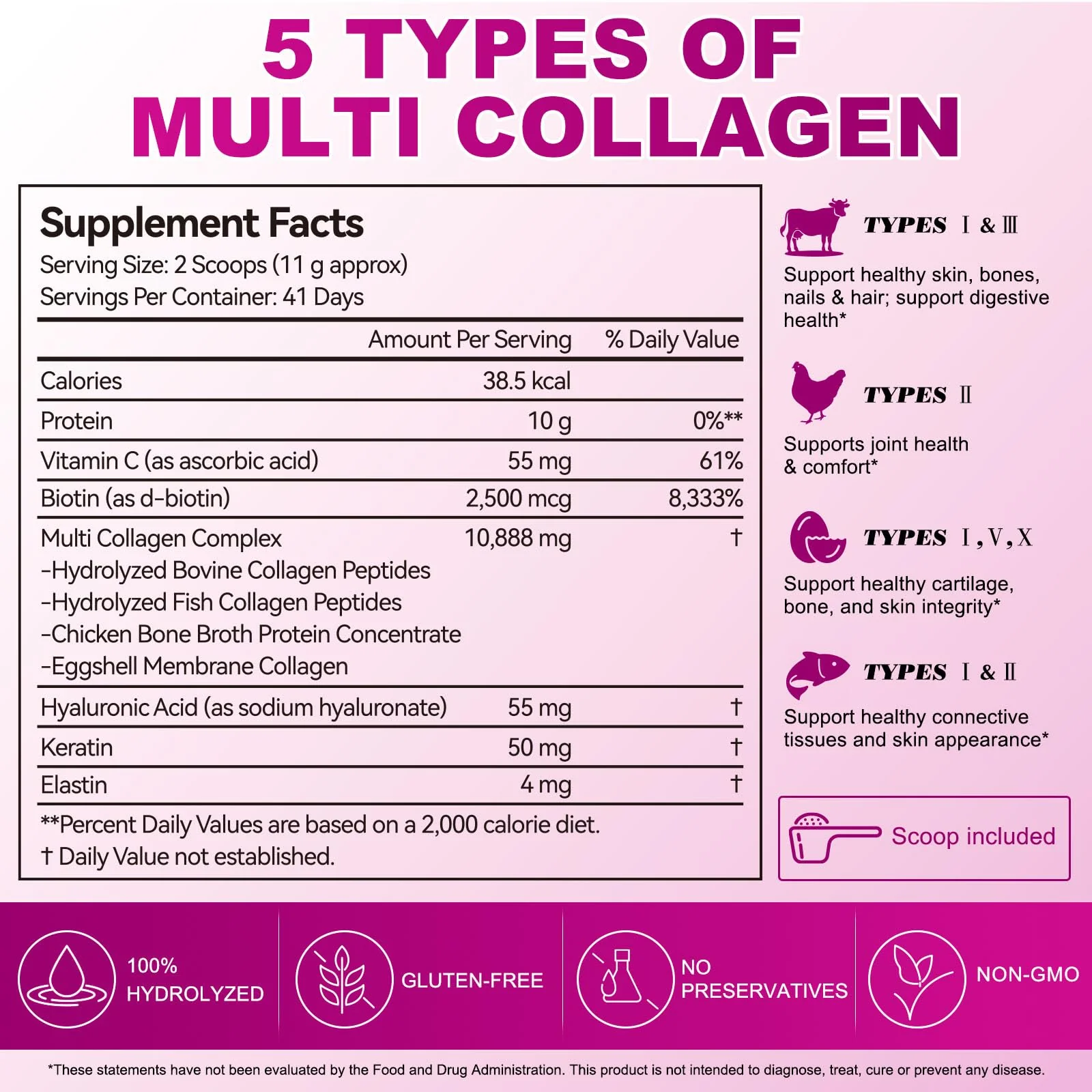AEBEFBAW Multi Collagen Peptides Powder | Types I, II, III, V, X | 16 Oz (41 Servings) Hydrolyzed Collagen Peptides | Supports Healthy Skin, Joints, Hair, and Nails | Unflavored & Dissolves Easily - Image 5