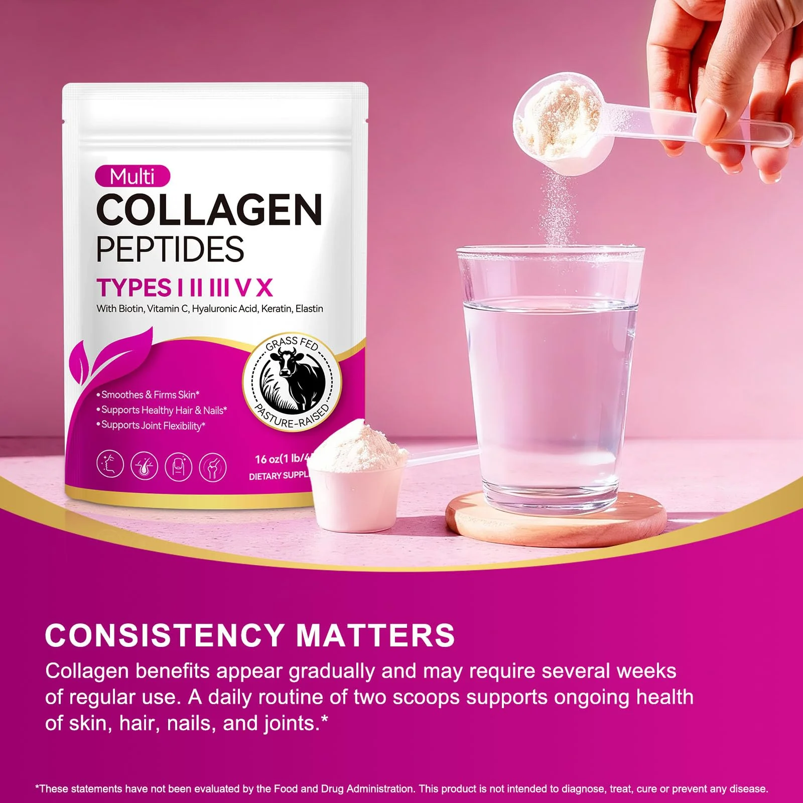 AEBEFBAW Multi Collagen Peptides Powder | Types I, II, III, V, X | 16 Oz (41 Servings) Hydrolyzed Collagen Peptides | Supports Healthy Skin, Joints, Hair, and Nails | Unflavored & Dissolves Easily - Image 6