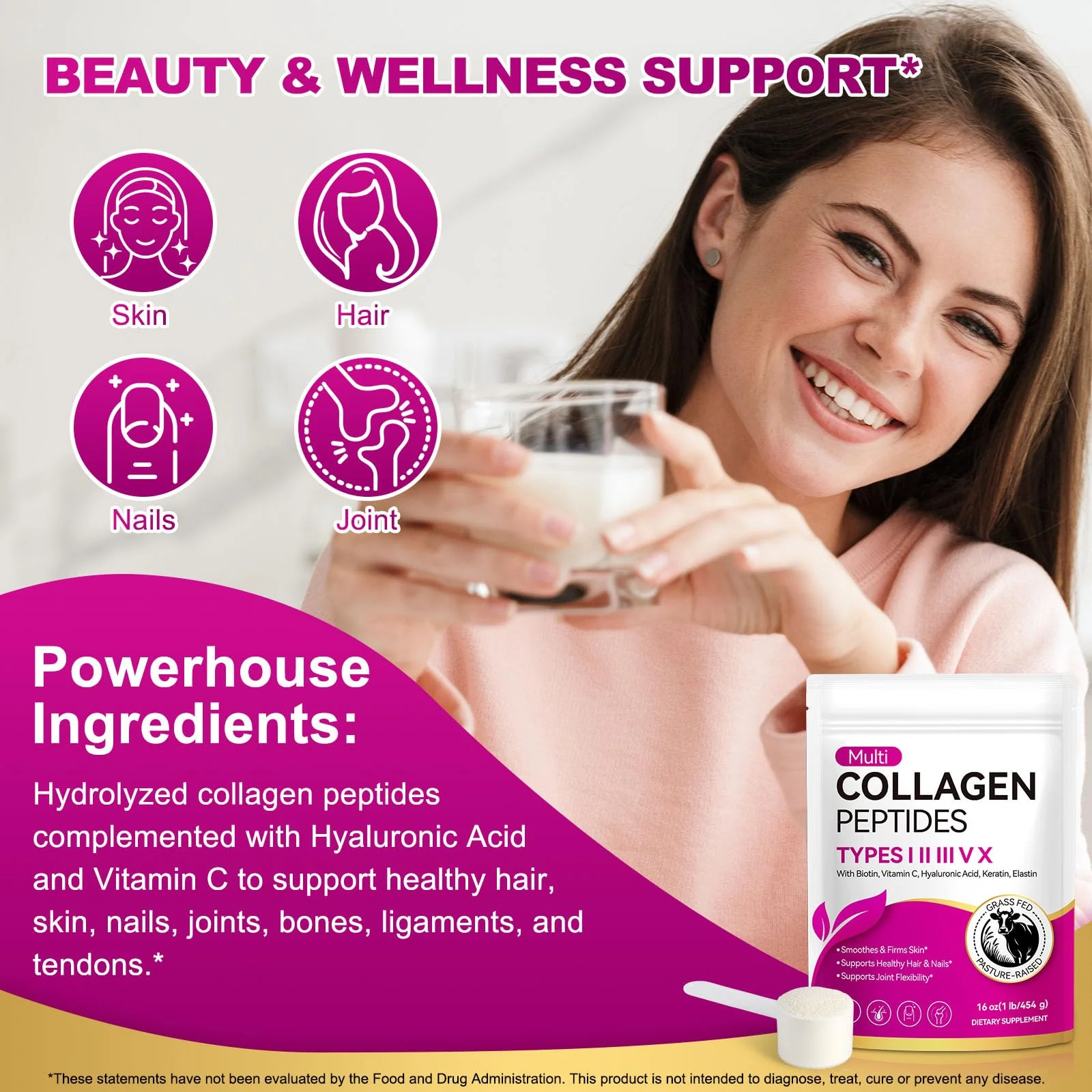 AEBEFBAW Multi Collagen Peptides Powder | Types I, II, III, V, X | 16 Oz (41 Servings) Hydrolyzed Collagen Peptides | Supports Healthy Skin, Joints, Hair, and Nails | Unflavored & Dissolves Easily - Image 8