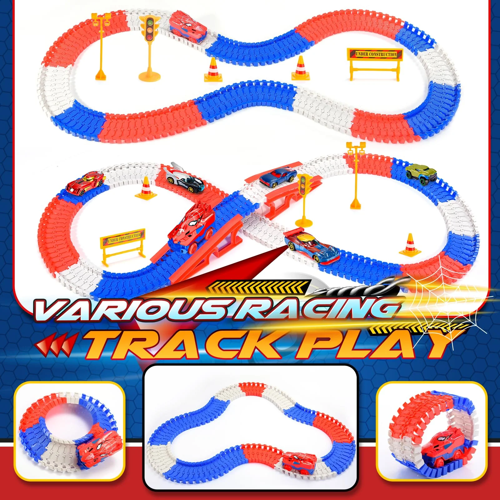 Aetyni Spider Toys for Boys 3-4: 251 PCS Spider Race Track with 5 Alloy Cars Toys for 3 4 5 6 Year Old Boys Car Tracks for Kids Toddler Boy Age 3-5 4-6 6-8 Christmas Birthday Gifts - Image 3