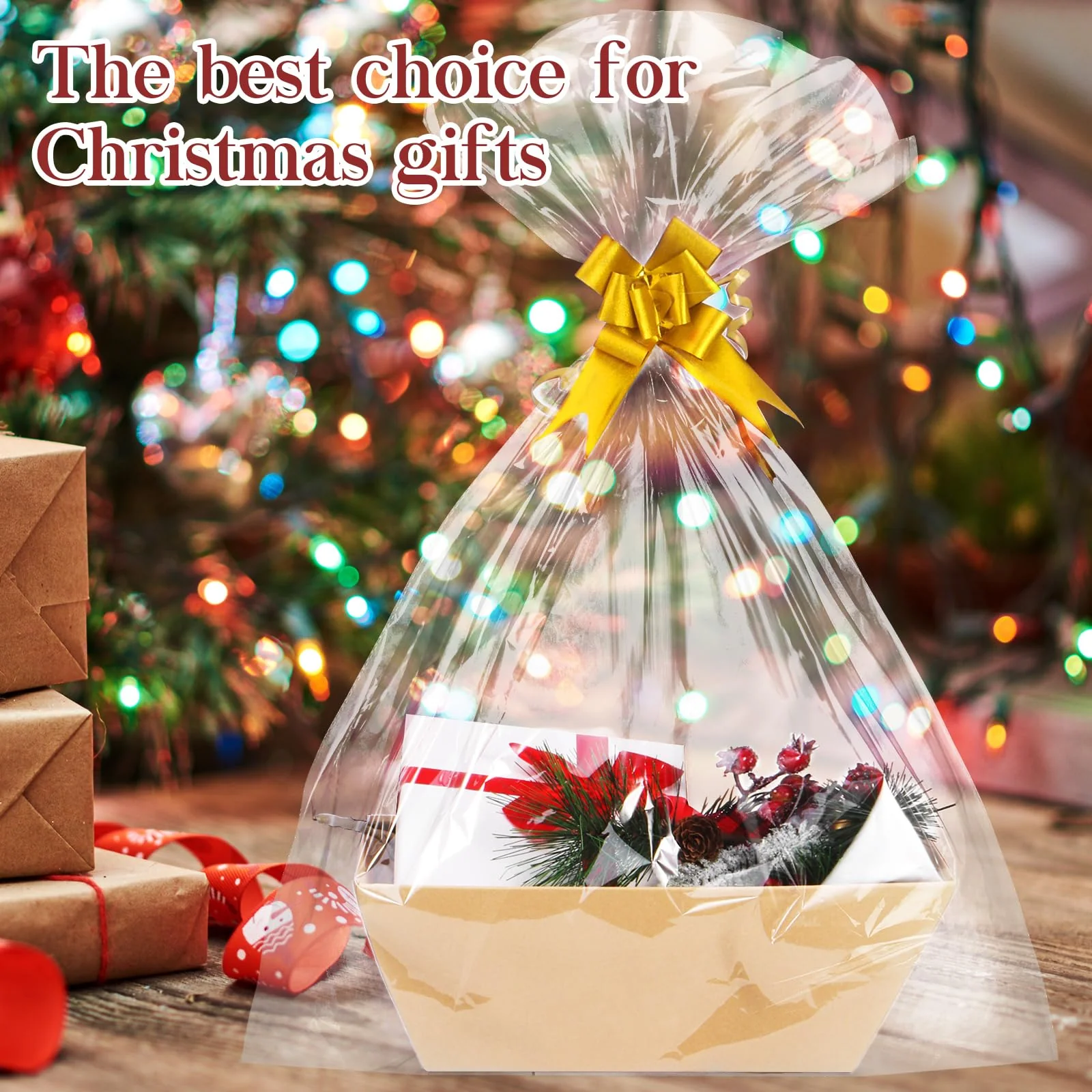 AFOROEOA 10PACK Baskets For Gifts Empty, 10x12”Thick Kraft Gift Basket with 10 Bows 10 Bags Empty Gift Baskets for Christmas, Valentine’s Day, Easter, Birthdays, Snacks, Farmers Market - Image 3