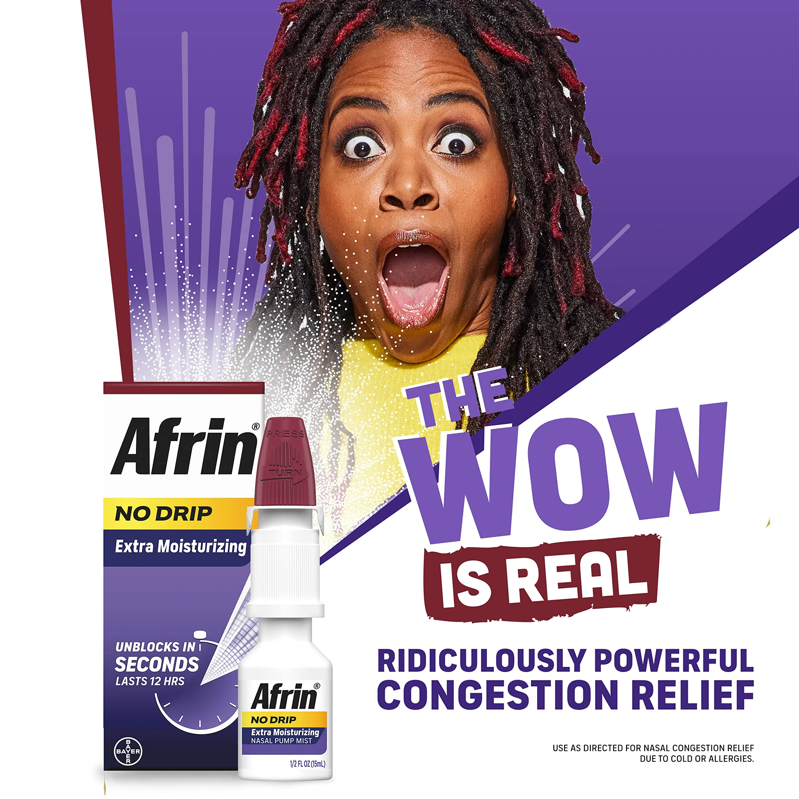 Afrin No Drip Extra Moisturizing 12 Hour Nasal Congestion Relief Pump Mist, Sinus Spray Decongestant - 15 mL - Image 3