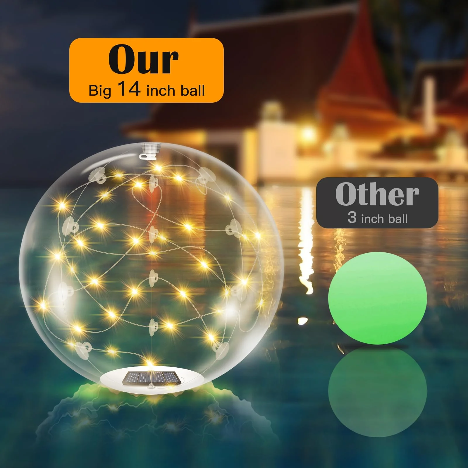 afzdby Floating Pool Lights Solar Powered,14 Inch 3000K Warm White Inflatable Glow in The Dark Balls,IP68 Waterproof Led Light up for Inground Pool,Christmas Decorations Outdoor Ornaments - Image 3
