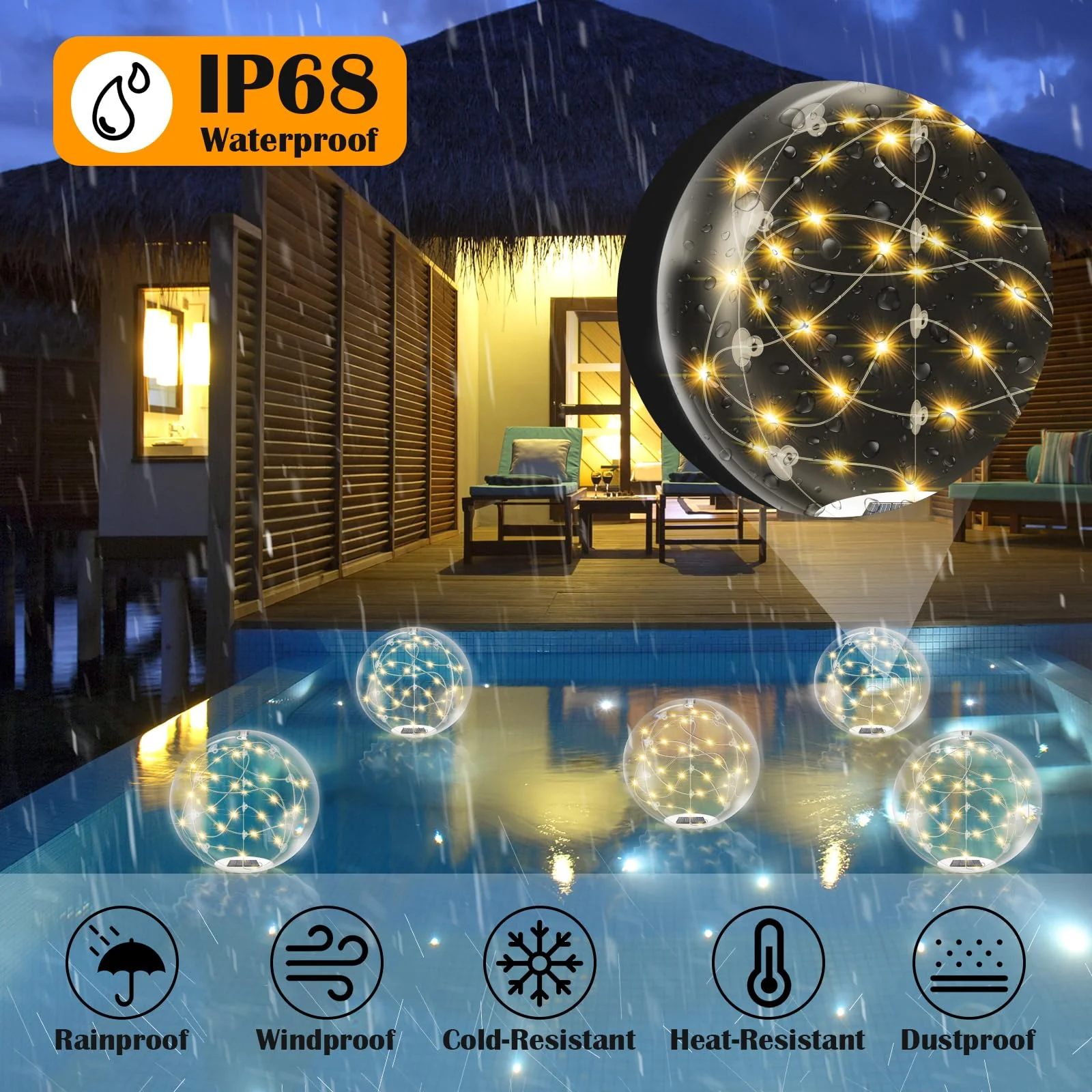 afzdby Floating Pool Lights Solar Powered,14 Inch 3000K Warm White Inflatable Glow in The Dark Balls,IP68 Waterproof Led Light up for Inground Pool,Christmas Decorations Outdoor Ornaments - Image 5